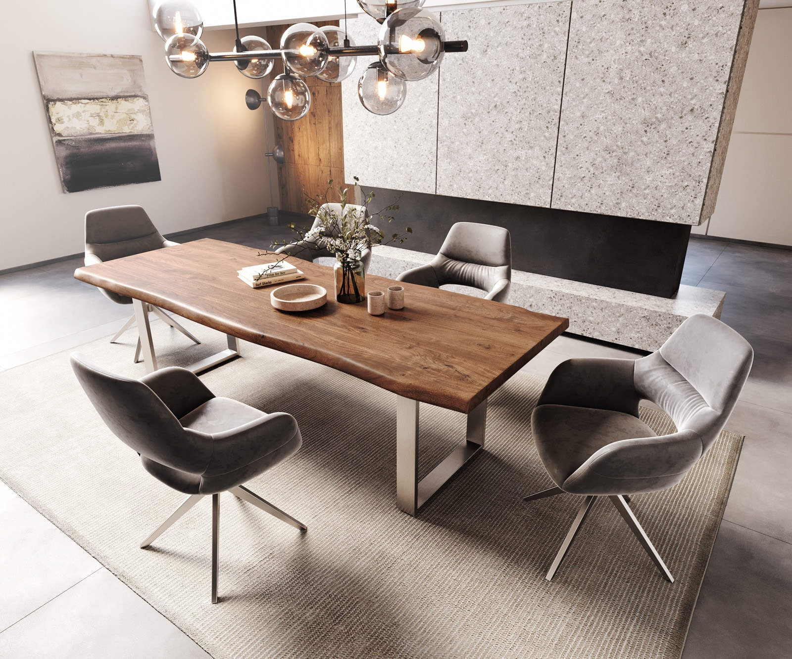 Esstisch Edge 260x100 XL Akazie Braun Edelstahl Schmal Live-Edge 5 Esstisch Edge 260x100 XL Akazie Braun Edelstahl Schmal Live-Edge 5