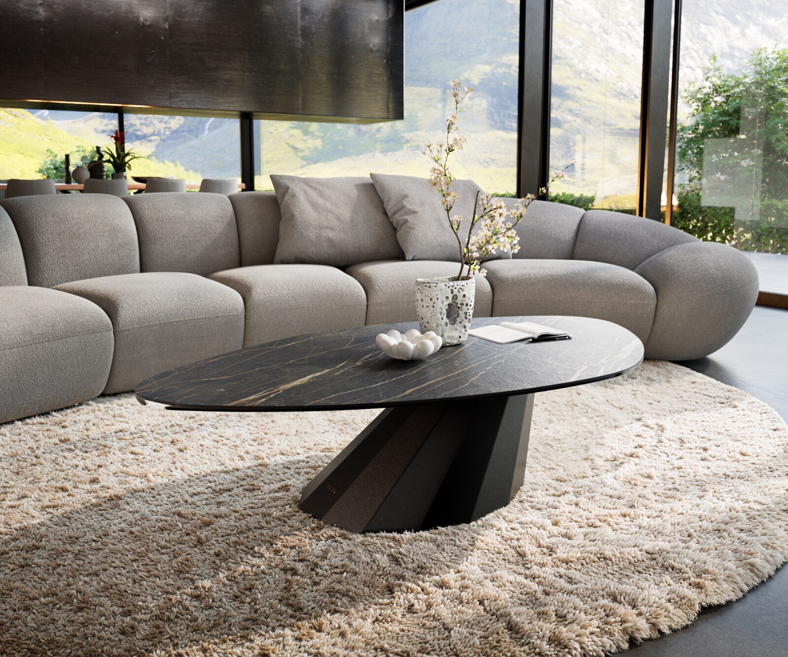 Couchtisch Edge Organisch 140x76 cm Keramik Laminam® Noir Desir Braun Parab günstig online kaufen