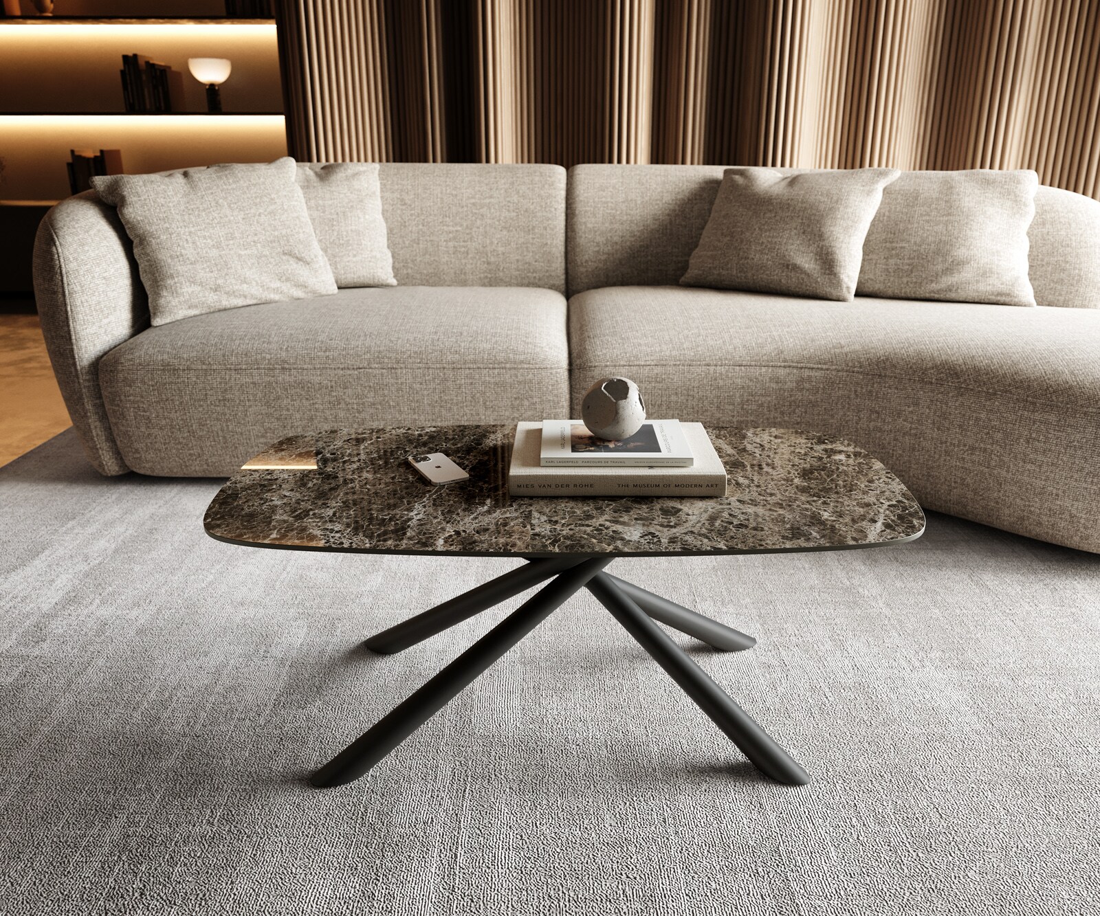 Couchtisch Edge Boot 100x50 cm Keramik Laminam® Emperador Extra Lucidato Dunkelbraun Sarity Metall Schwarz 1