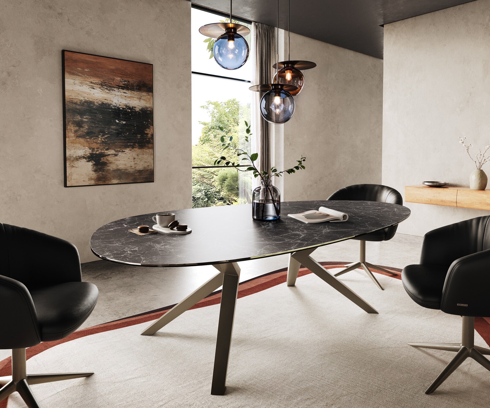 Esstisch Edge Oval 220x120 Keramik Laminam® Nero Greco Anthrazit Zenthara k günstig online kaufen