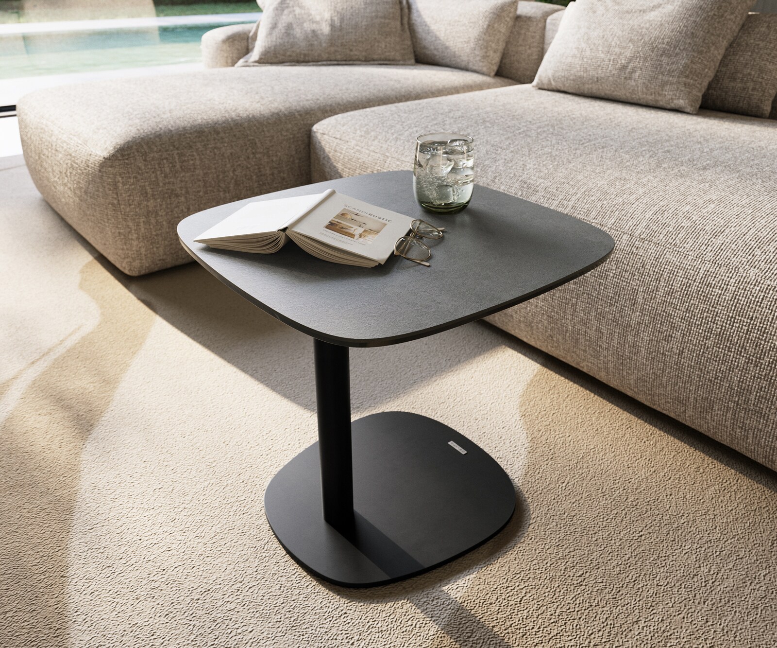 Beistelltisch Edge Boot 50x50 cm Keramik Beton Grau Eleny Metall Schwarz 6