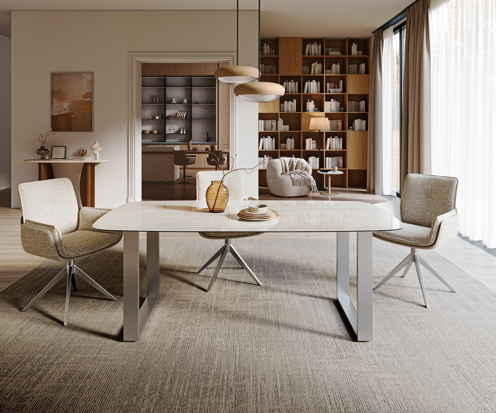 Esstisch Edge Boot 200x100 cm Keramik Onyx Champagne Edelstahl Breit 2