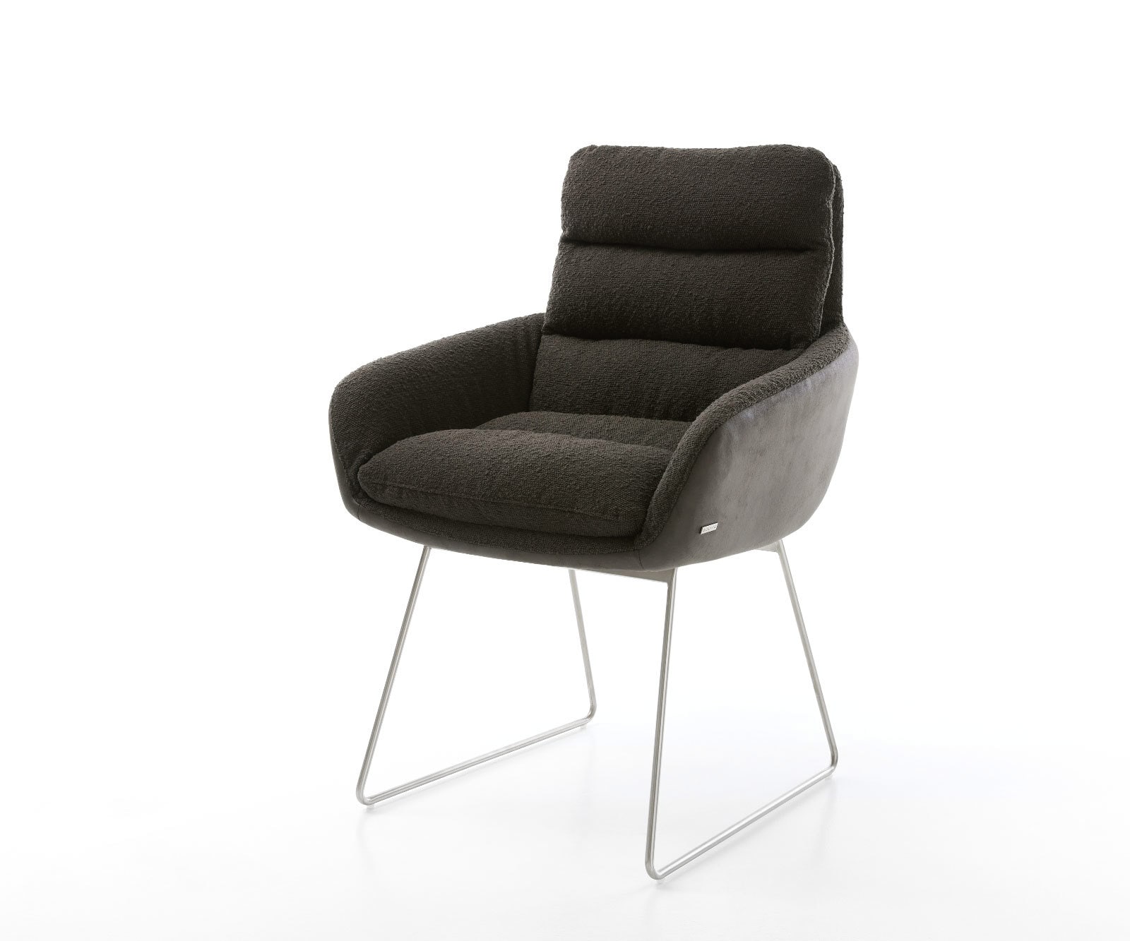 Esszimmerstuhl Abelia-Flex mit Armlehnen Materialmix Schwarz Kufengestell Edelstahl Esszimmerstuhl Abelia-Flex mit Armlehnen Materialmix Schwarz Kufengestell Edelstahl