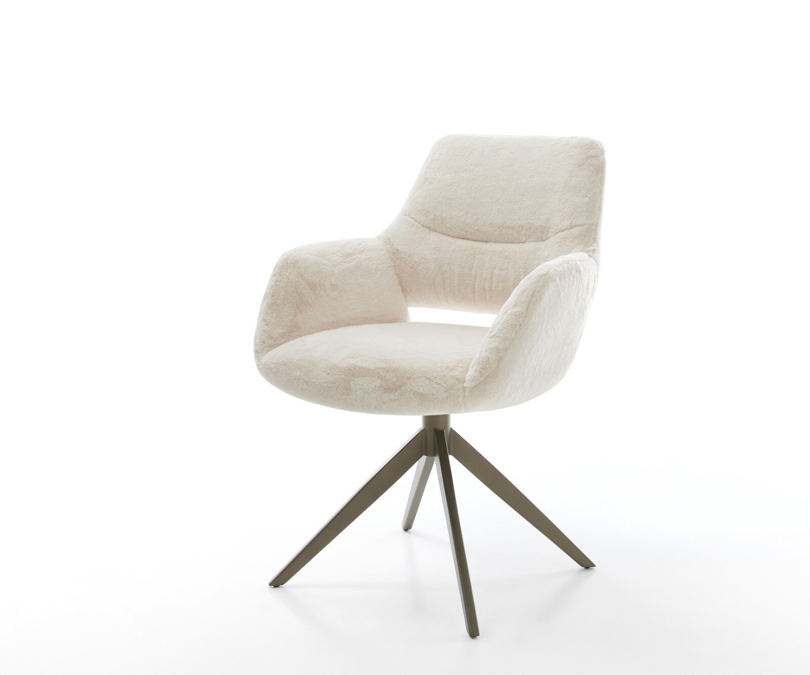 Drehstuhl Yago-Flex mit Armlehnen Plüsch Creme-Weiß Kreuzgestell breit Effektfinish Titan 360° drehbar Wippfunktion Taschenfederkern 1