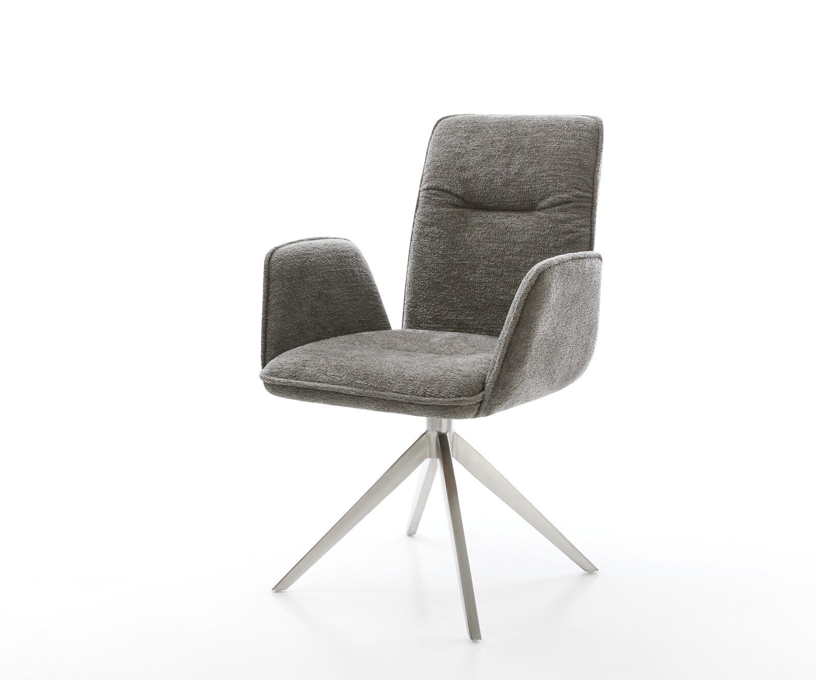 Chaise-pivotante Vinja-Flex bouclé doux couleur boue pied croisé large acier inoxydable pivotement sur 360° fonction bascule
