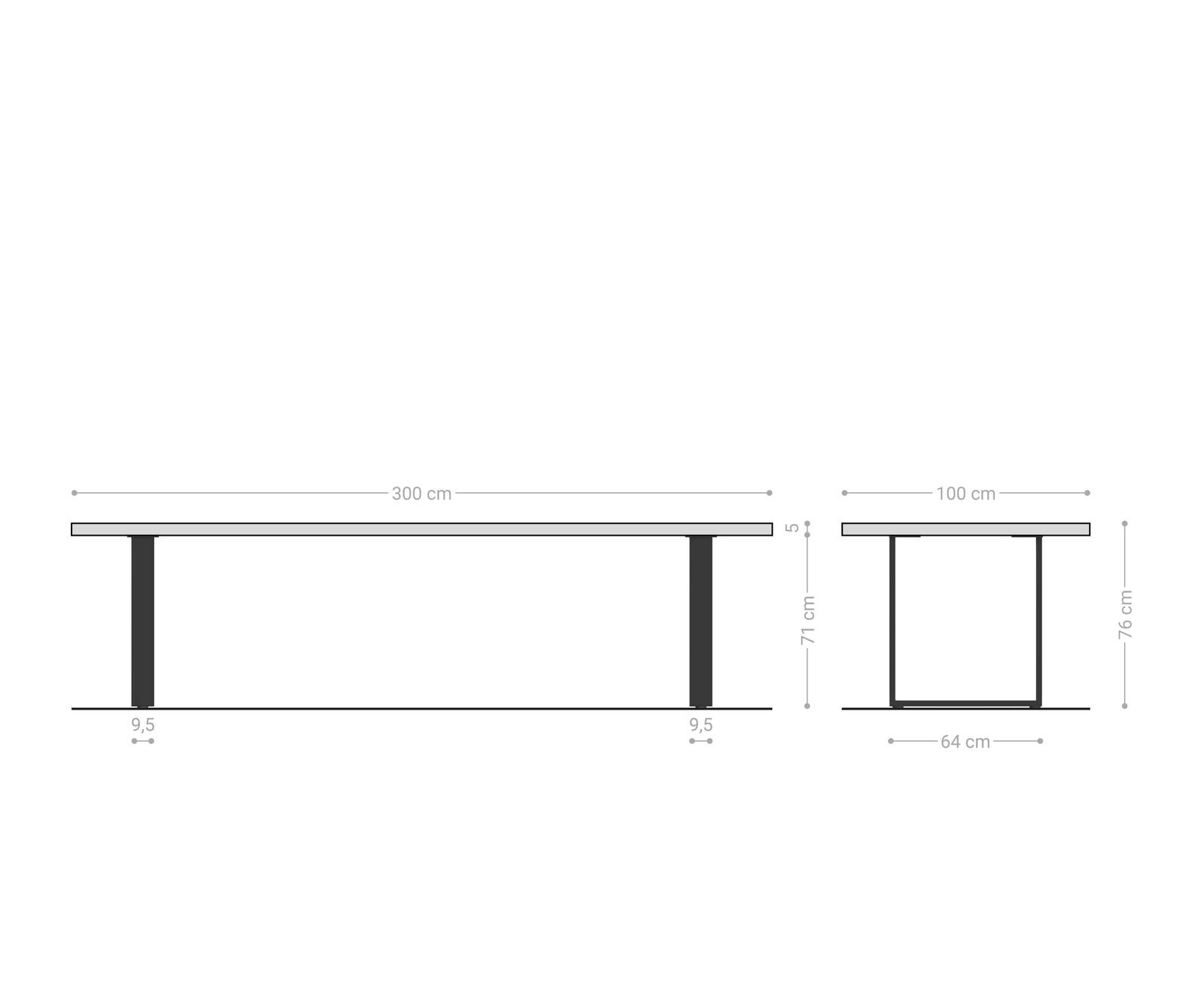 Esstisch Edge 300x100 Eiche Natur Edelstahl Schmal 8