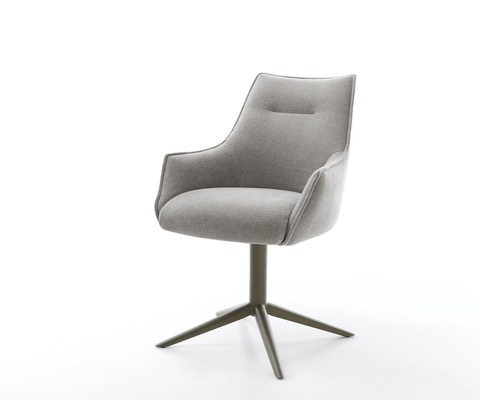 Chaise-pivotante Alja-Flex avec accoudoirs tissu structuré doux gris pied de chaise 4 branches aspect titane pivotement sur 360° fonction bascule resorts ensachés