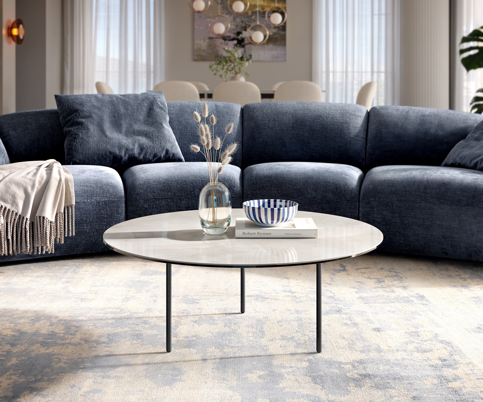 Couchtisch Edge Rund 90x90 cm Keramik Onyx Champagne Trive Metall Schwarz 2