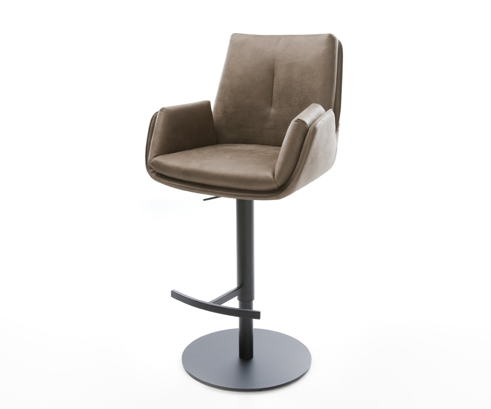 Barstuhl Clea-Flex Mikrofaser Taupe Vintage Drehfuß höhenverstellbar Metall Schwarz