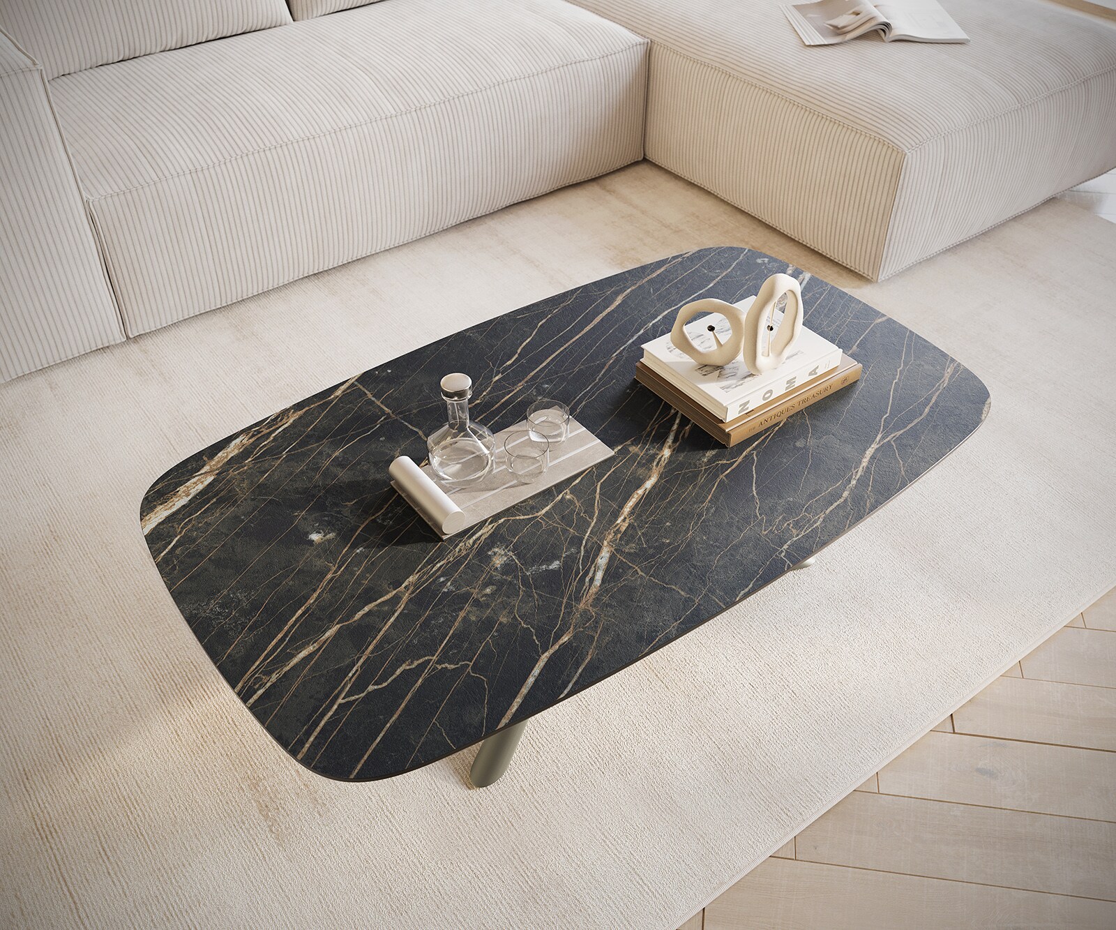 Couchtisch Edge Boot 120x70 cm Keramik Laminam® Noir Desir Braun Sarity Metall Effektfinish Titan 3