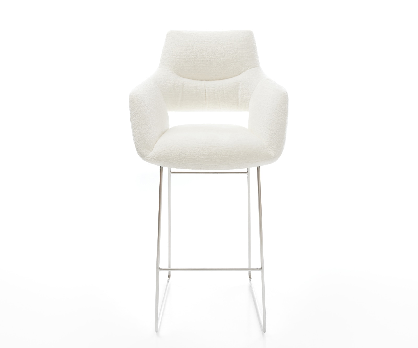 Barstuhl Yago-Flex Bouclé Soft Beige Kufengestell Edelstahl Silberfarben Taschenfederkern 2