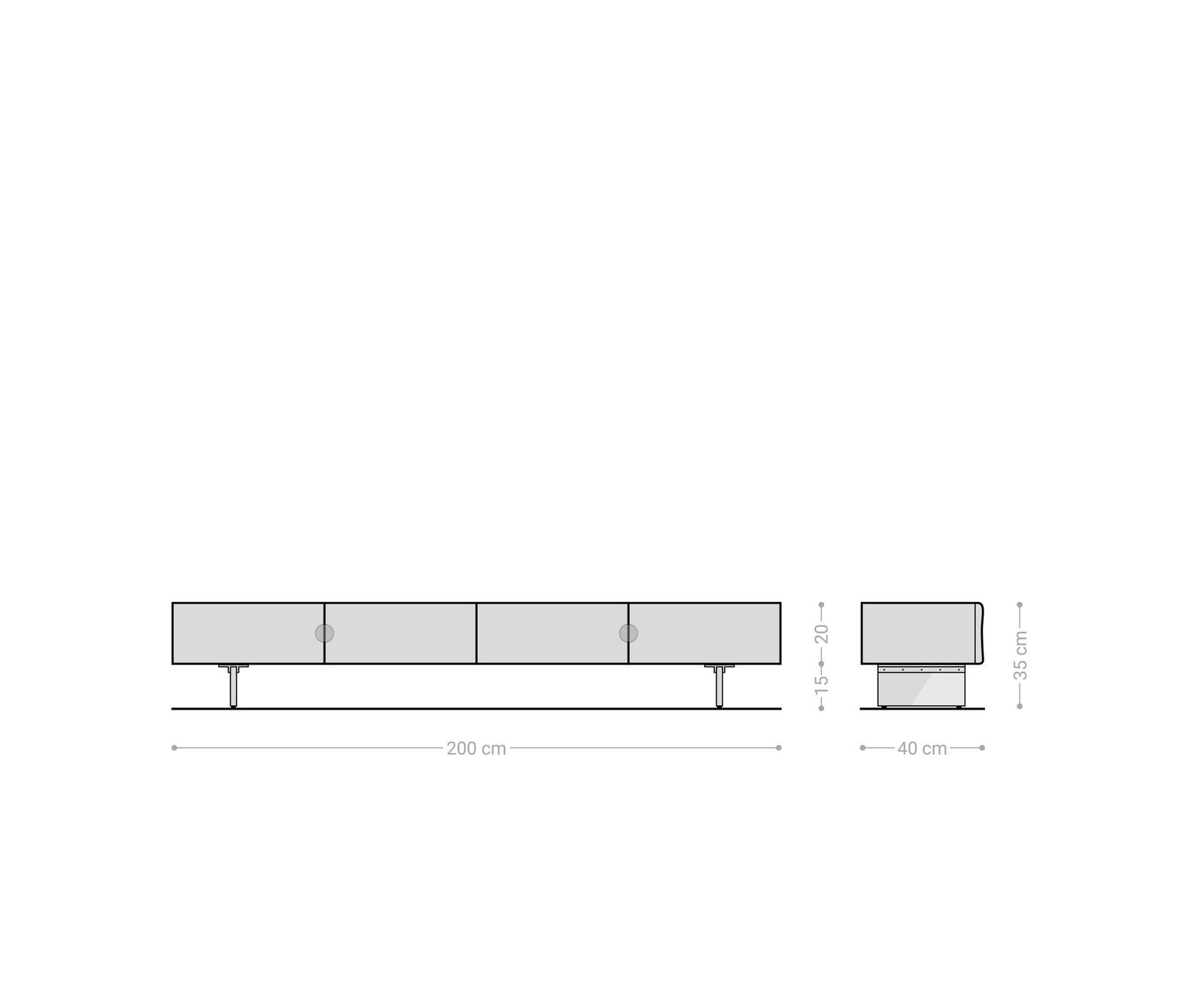 Lowboard New Live-Edge 200 cm Eiche Natur 4 Türen Glasfuß 9