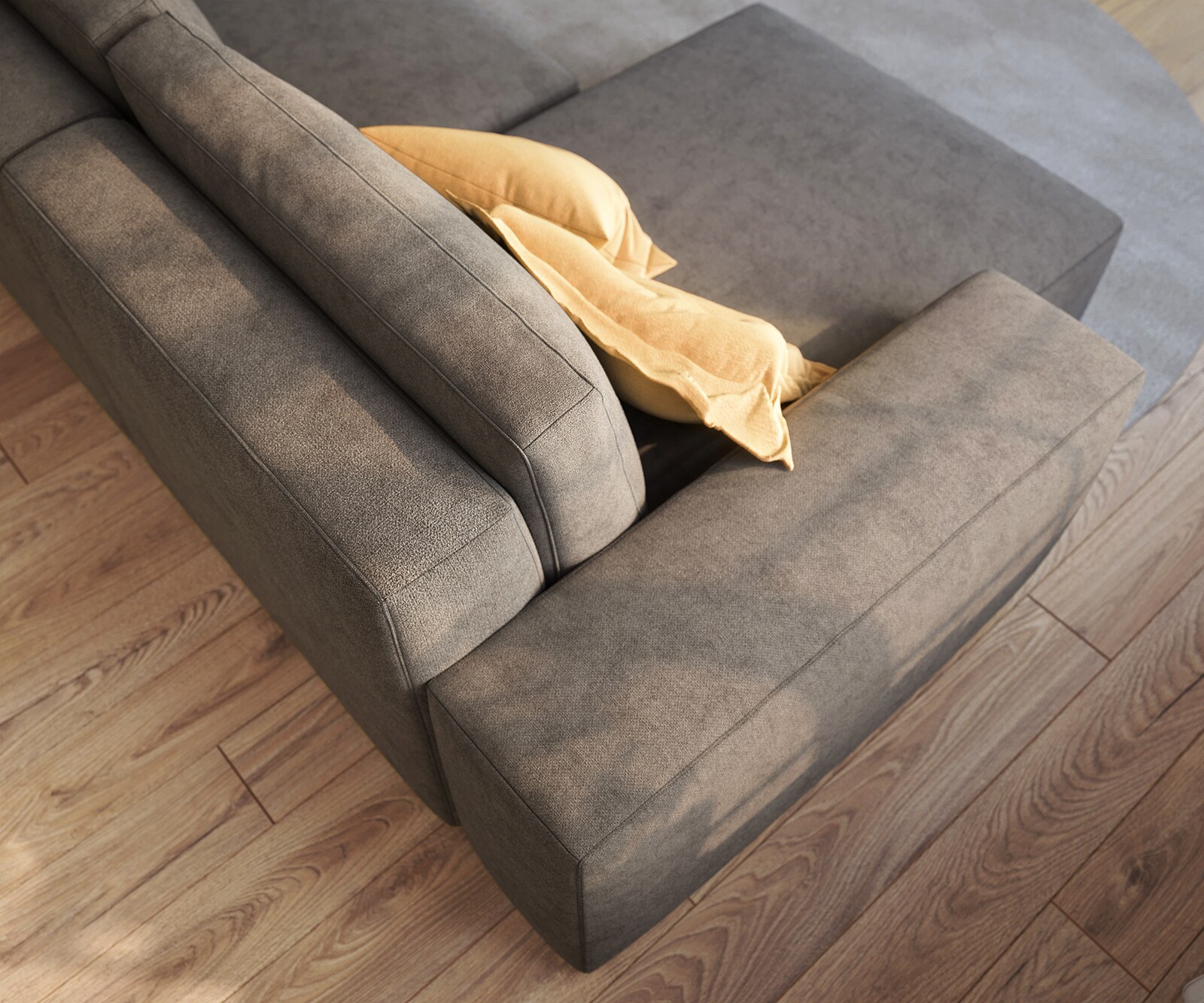Ecksofa Lanzo 230x155 cm Mikrofaser Khakibraun Recamiere variabel mit Hocker 4