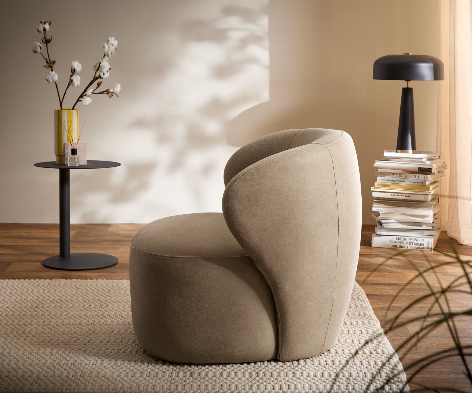 Cocktailsessel Pulo Plüsch Creme-Weiß 80x80 cm Loungesessel