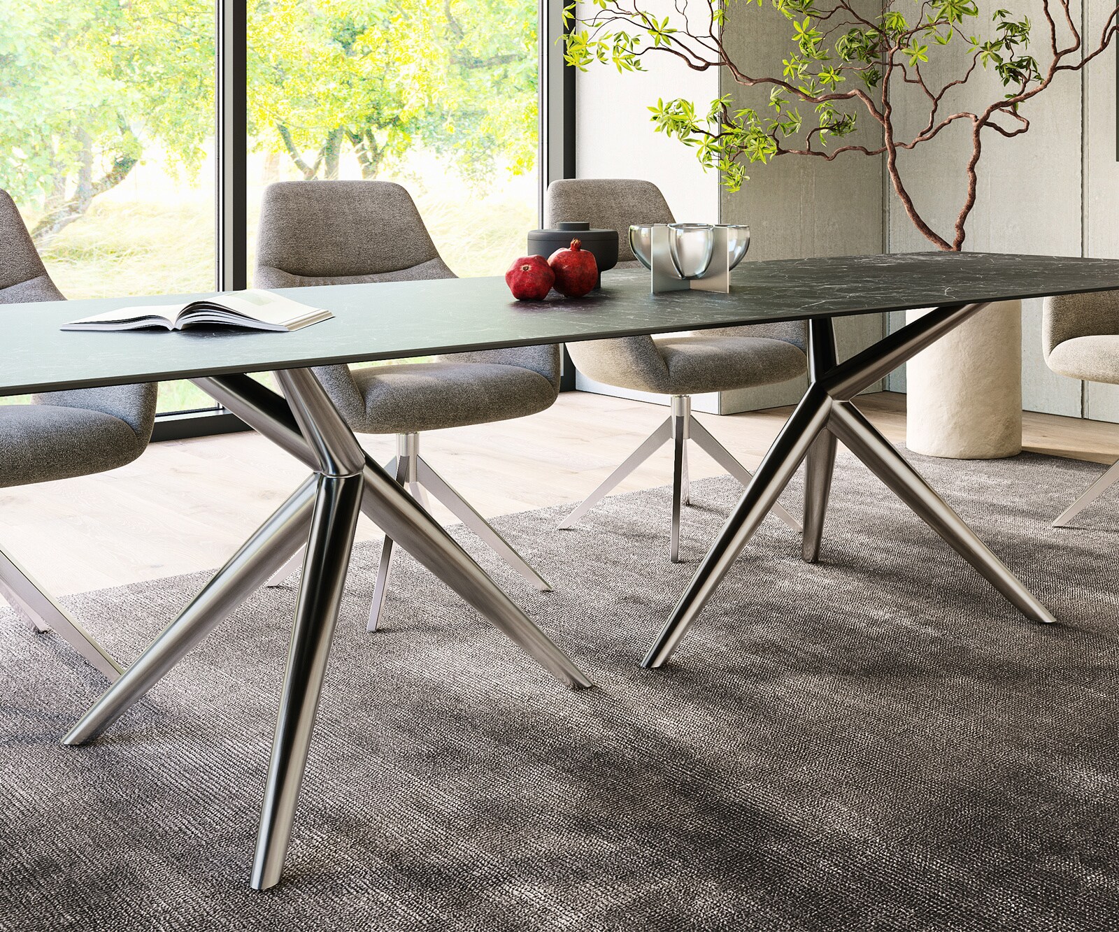 Esstisch Edge 300x100 Keramik Laminam®Nero Greco Anthrazit Estelar rund Edelstahl 6
