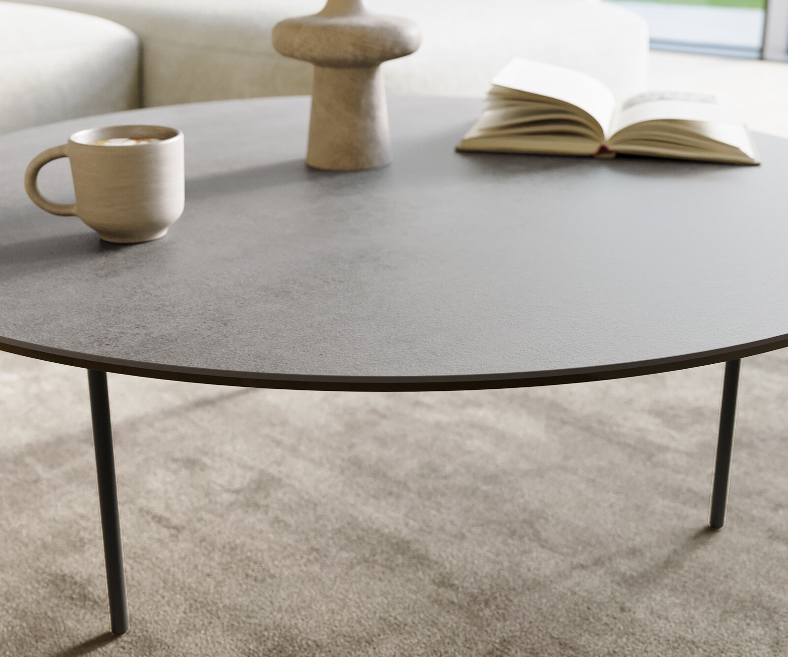 Couchtisch Edge Rund 100x100 cm Keramik Beton Grau Trive Metall Schwarz 5