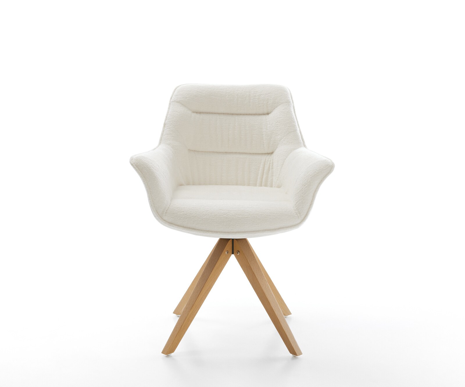 Drehstuhl Kaira-Flex Bouclé Soft Beige Holzgestell kantig Natur 360° drehbar 1