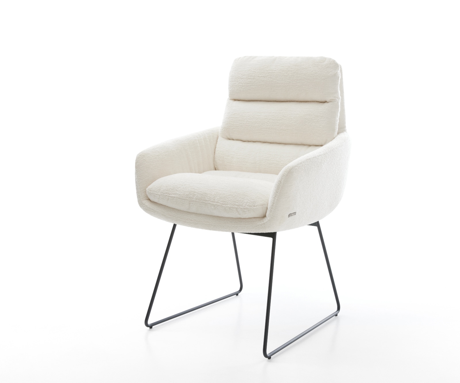 Esszimmerstuhl Abelia-Flex mit Armlehnen Bouclé Soft Beige Kufengestell Schwarz