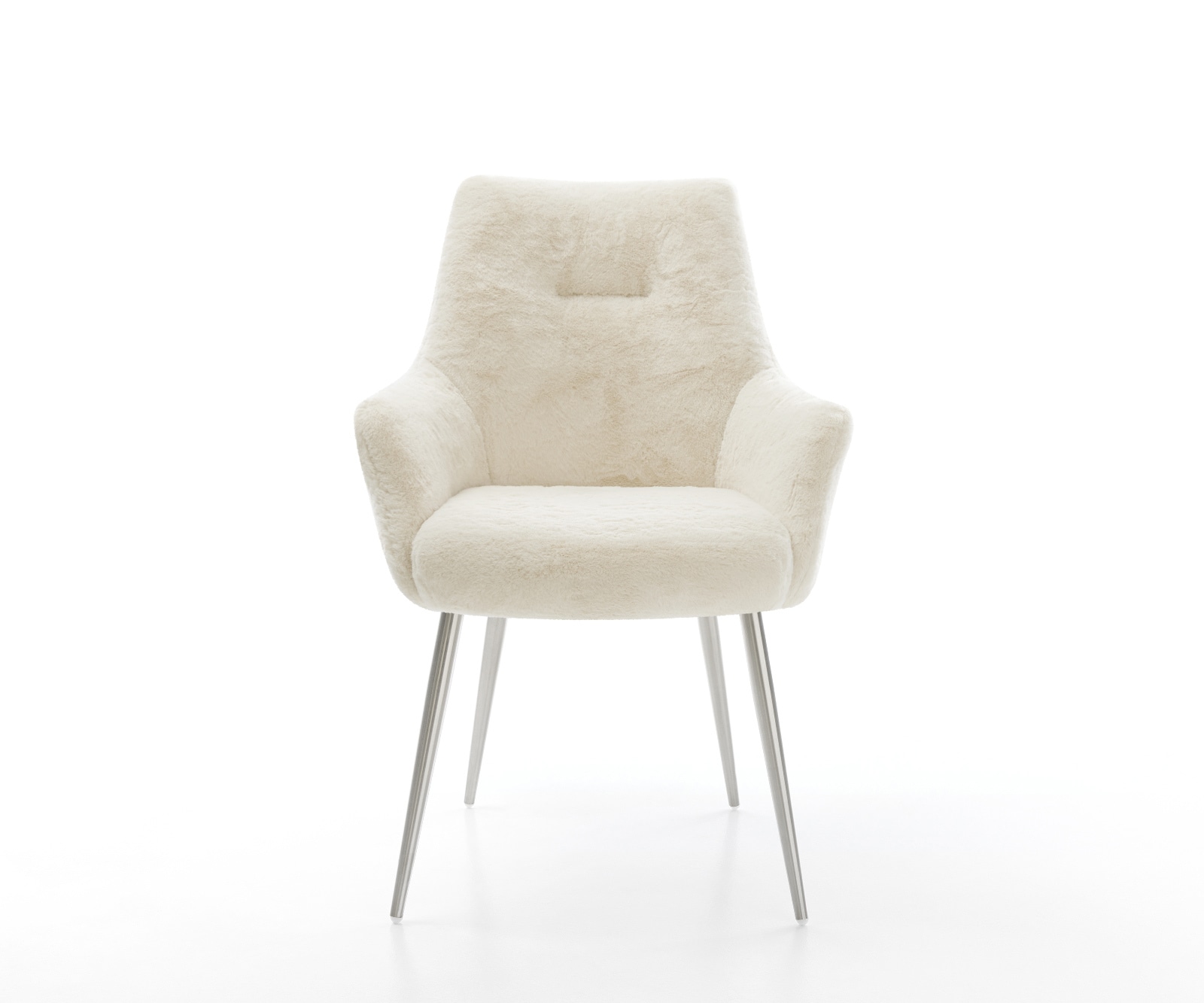 Esszimmerstuhl Alja-Flex mit Armlehnen Plüsch Creme-Weiß 4-Fuß konisch Edelstahl Taschenfederkern 2