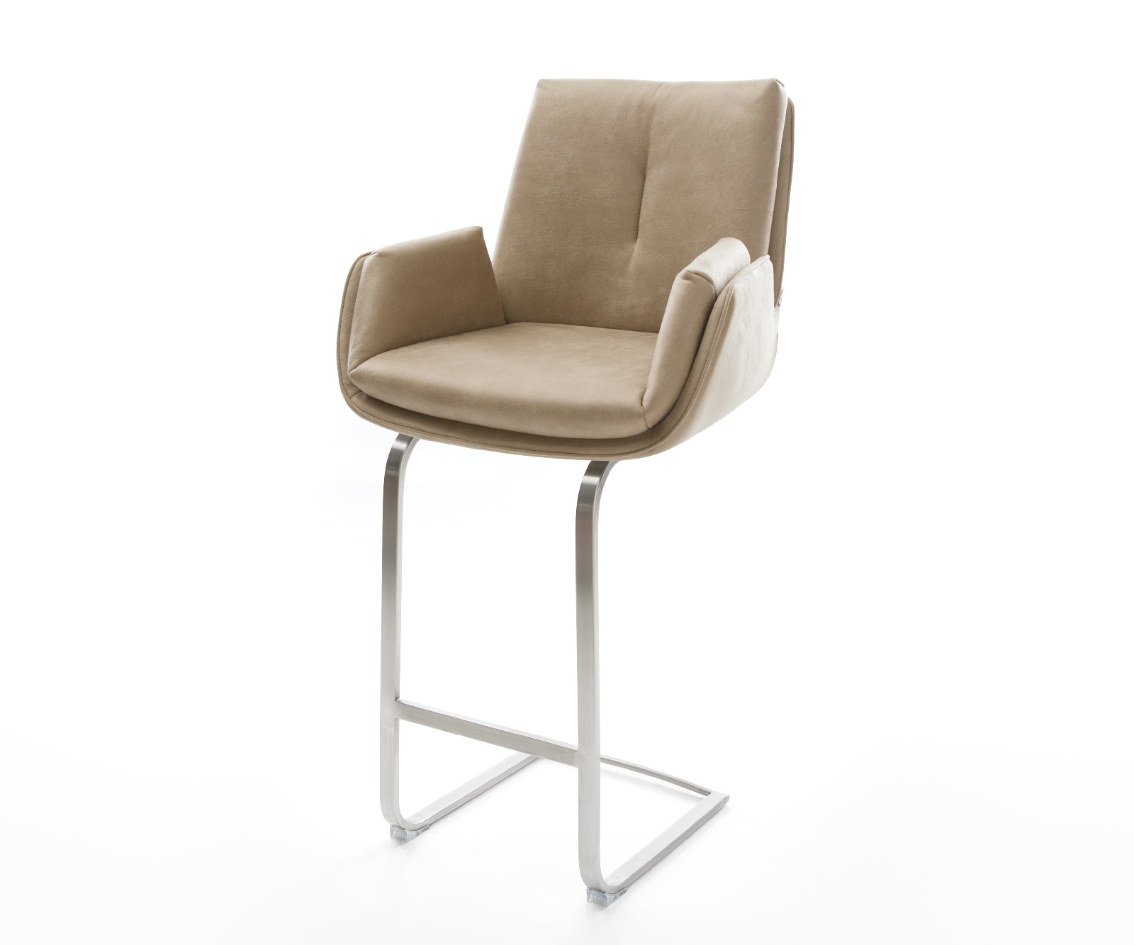 Barstuhl Clea-Flex Mikrofaser Beige Vintage Freischwinger Flach Edelstahl Silberfarben