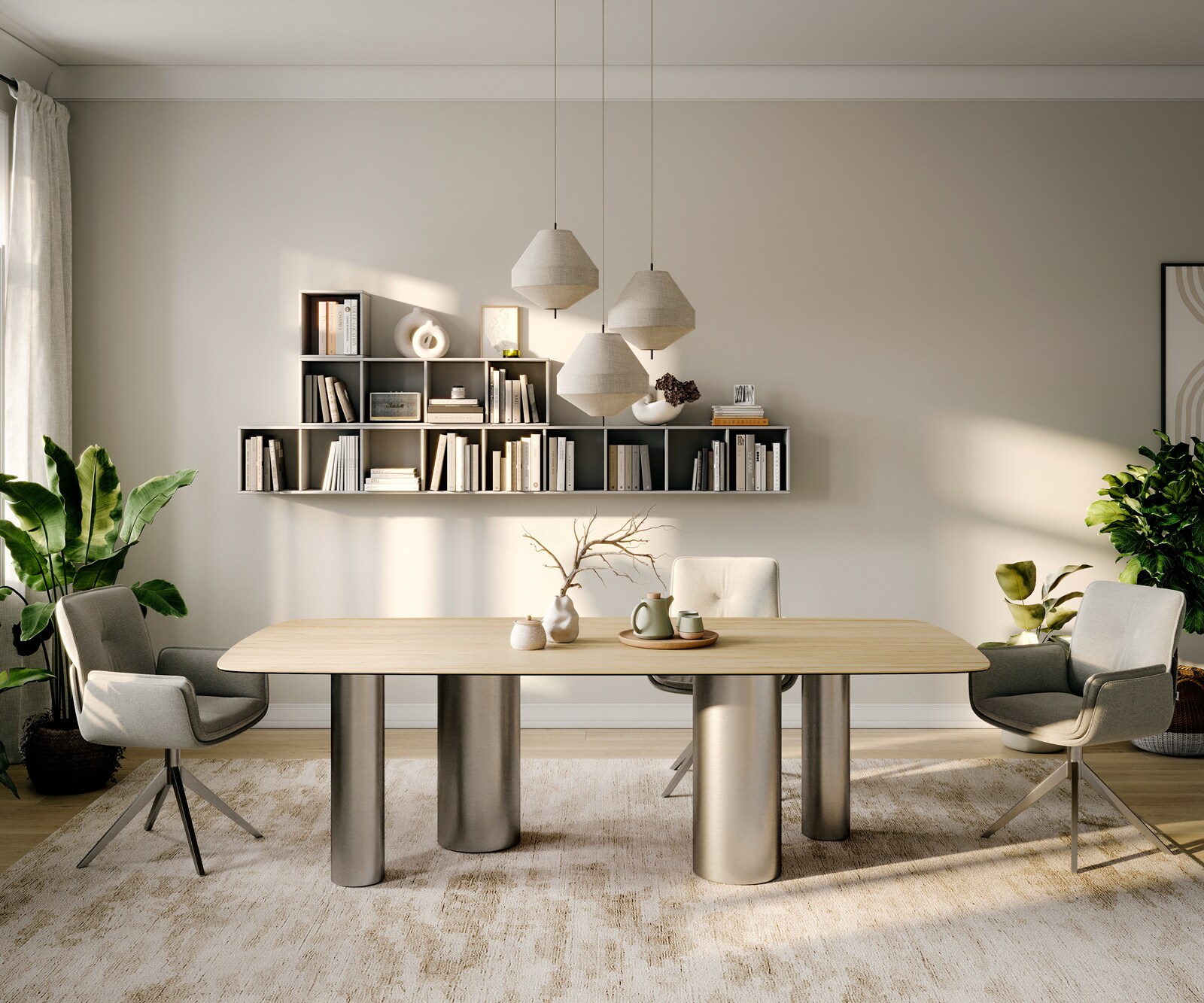 Esstisch Edge Boot 260x120 cm Keramik Laminam® Sabbia Eichefarbig Pilier Edelstahl gebürstet 2