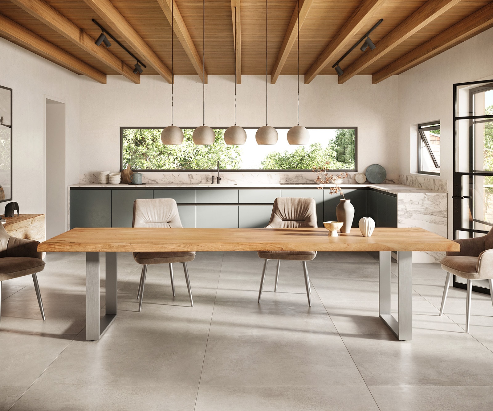 Esstisch Edge 300x100 XL Akazie Natur Edelstahl Schmal Live-Edge 2 Esstisch Edge 300x100 XL Akazie Natur Edelstahl Schmal Live-Edge 2