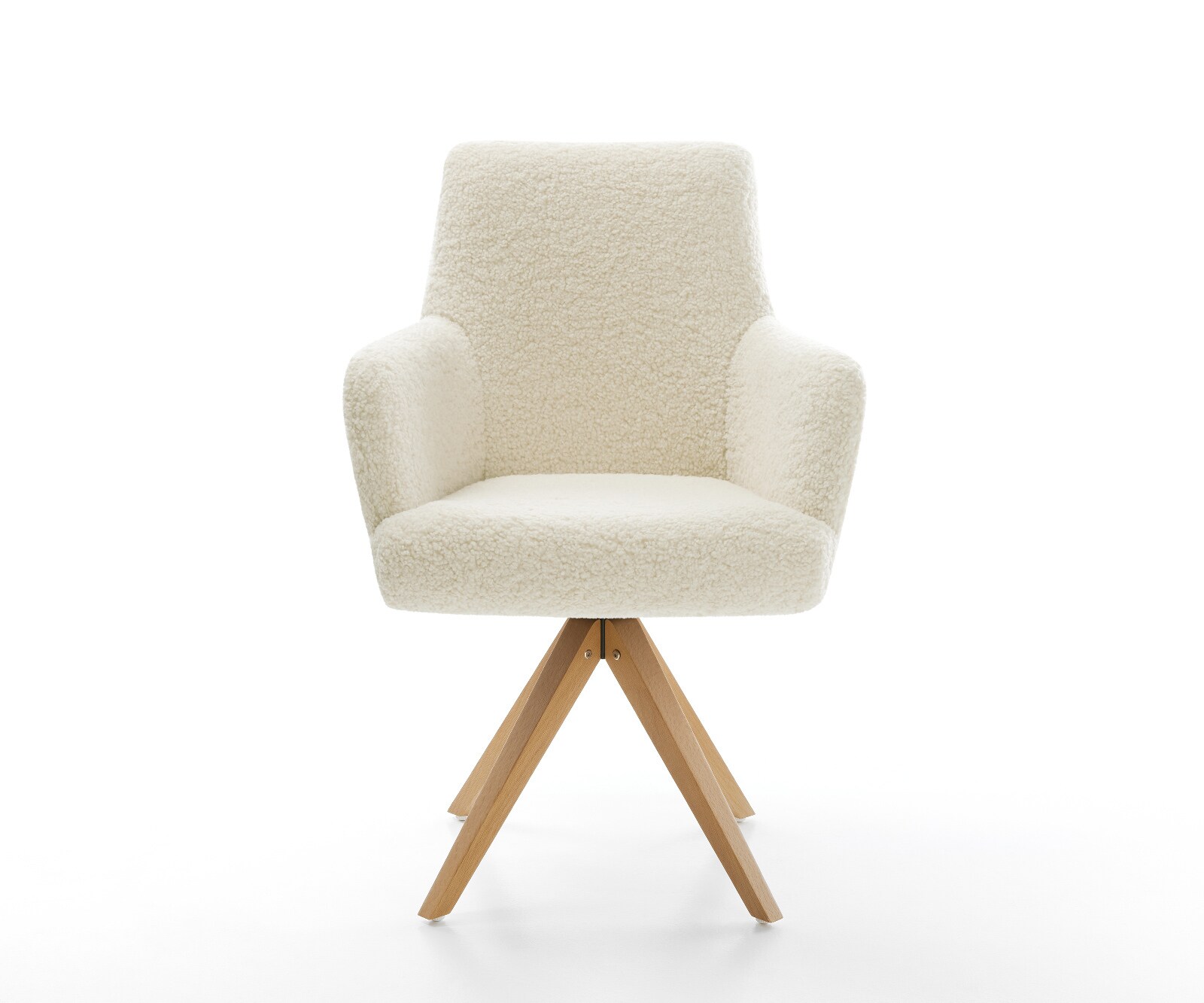 Drehstuhl Heira-Flex mit Armlehnen Teddystoff Beige Holzgestell kantig Natur 180° drehbar Taschenfederkern 2