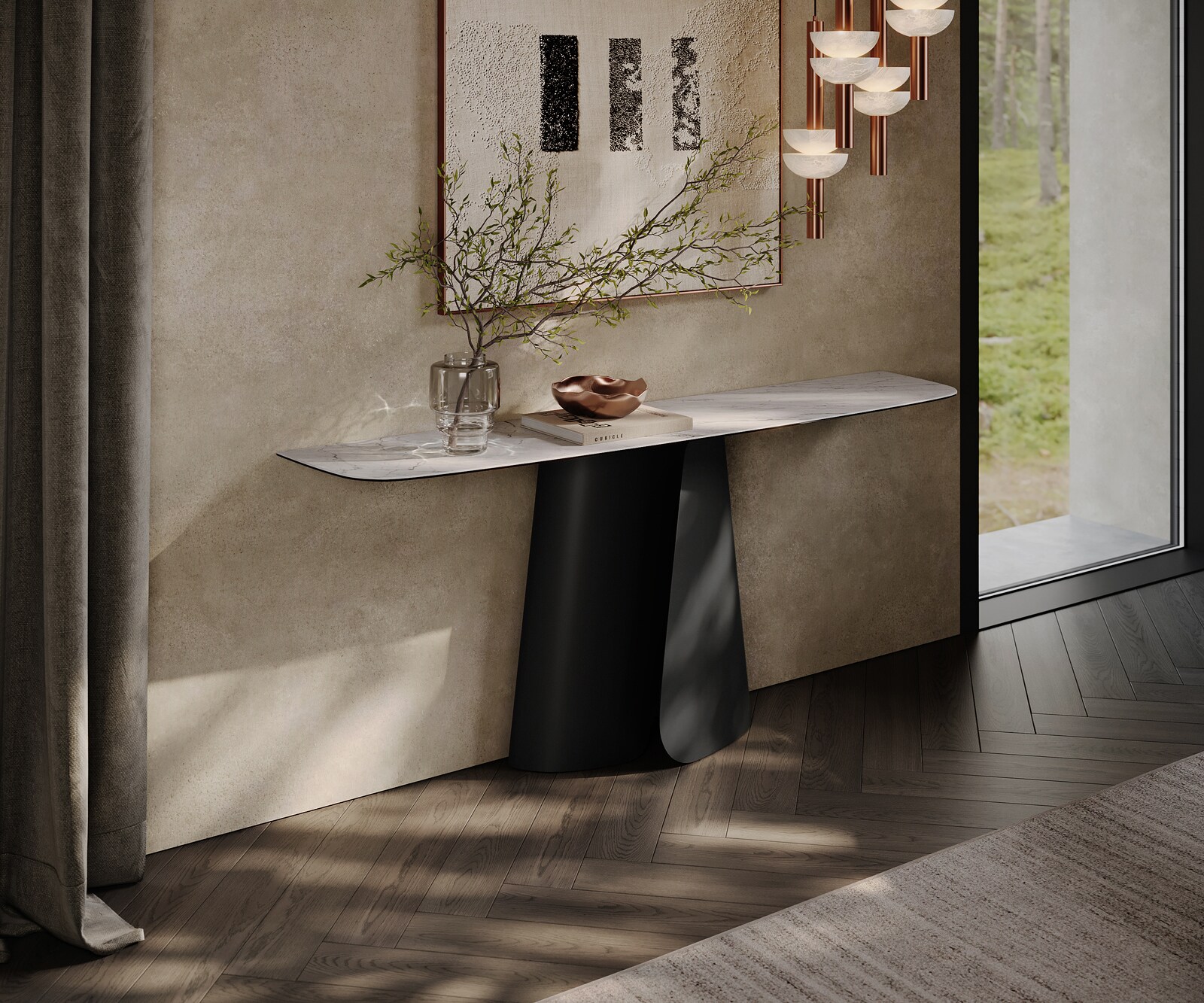 Konsolentisch Edge Boot 180x40 cm Keramik Laminam® Statuarietto Weiß Livos Metall Schwarz 4