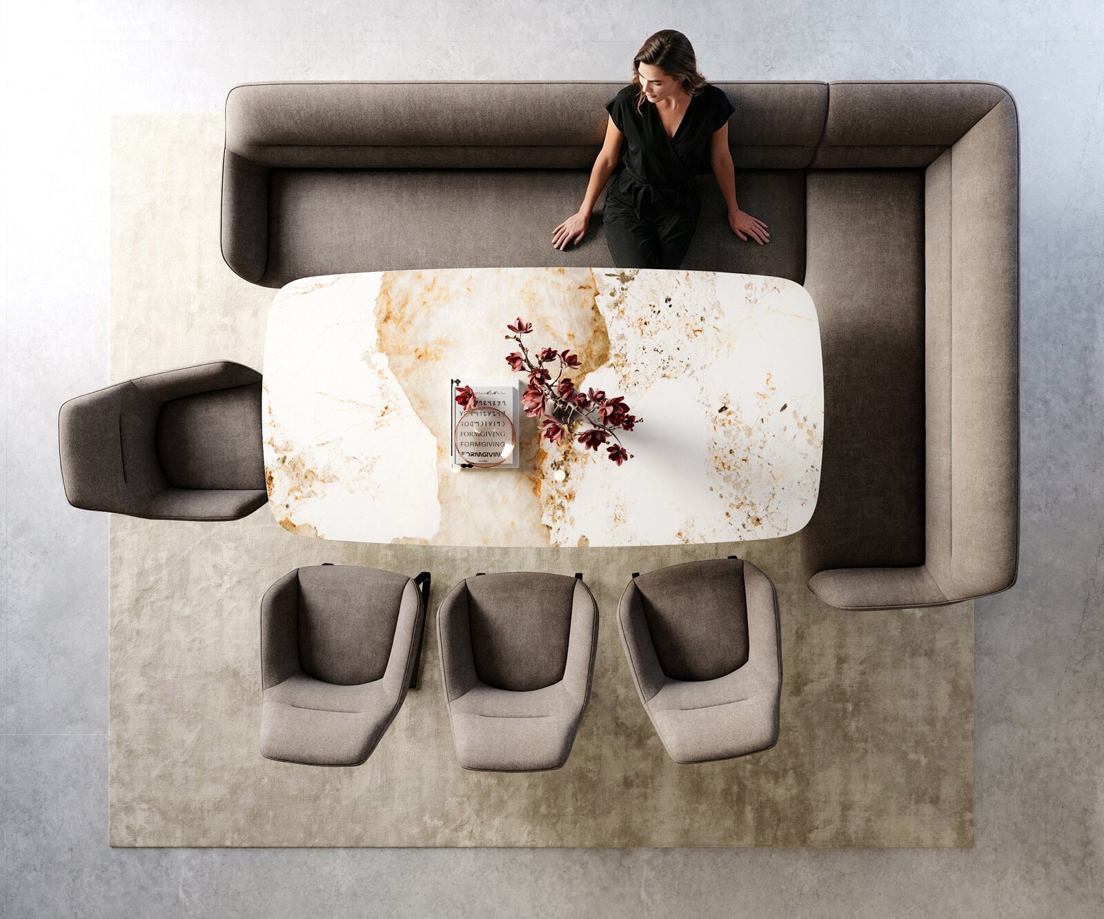 Esszimmerbank Taya-Flex 285x190 cm Strukturstoff Soft Taupe Kufengestell flach Schwarz Taschenfederkern Links 6