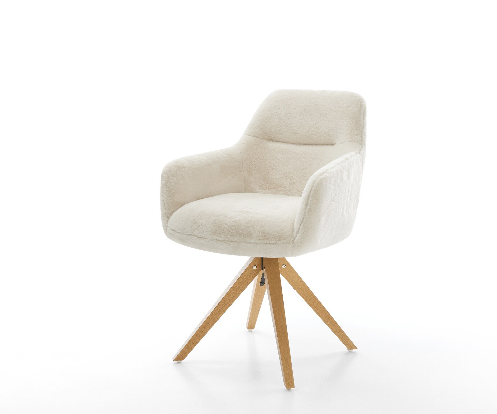 Drehstuhl Pejo-Flex Plüsch Creme-Weiß Holzgestell kantig Natur 180° drehbar günstig online kaufen
