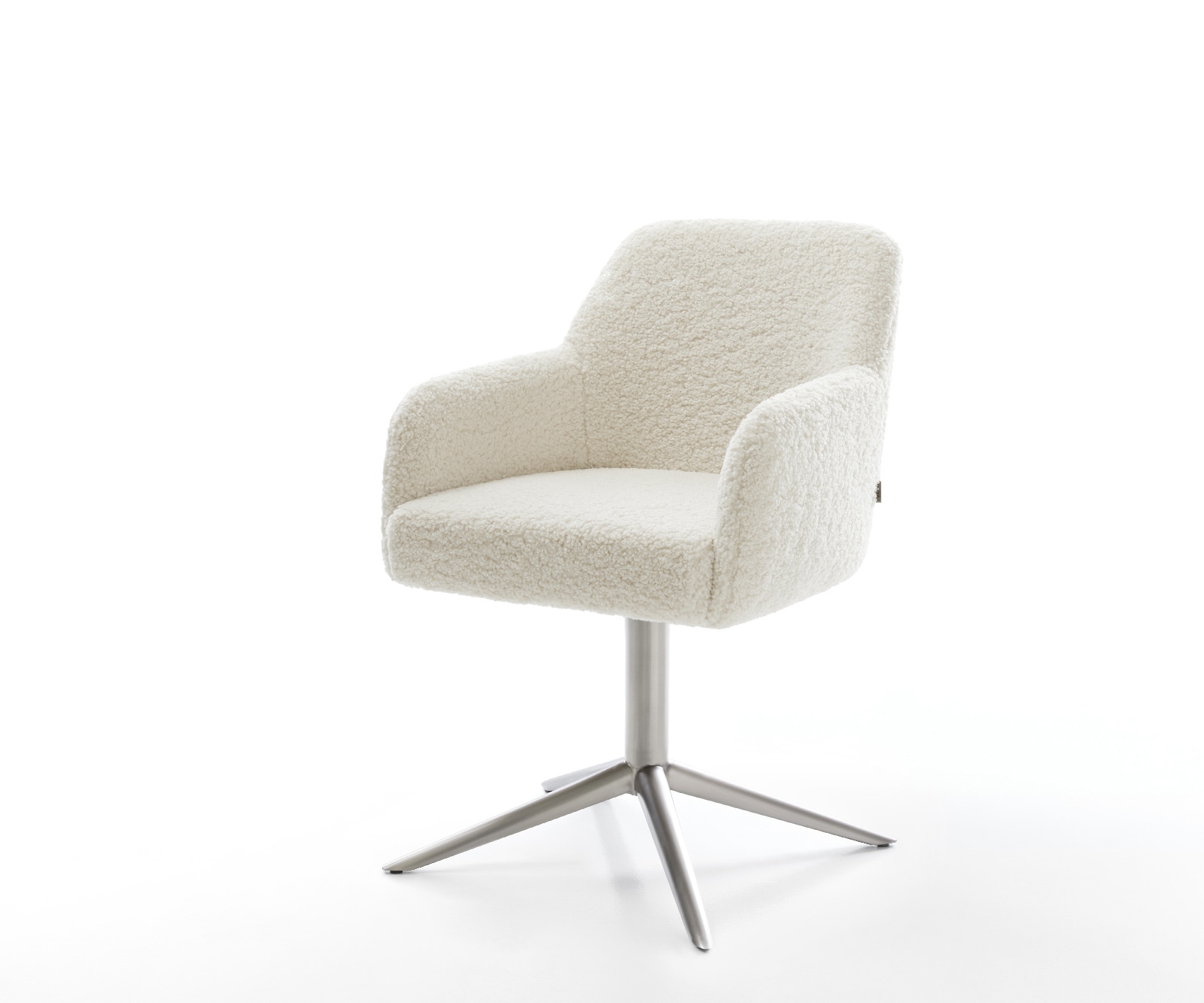 Drehstuhl Greg-Flex Teddystoff Beige Fußkreuz Edelstahl 360° drehbar Wippfunktion Taschenfederkern