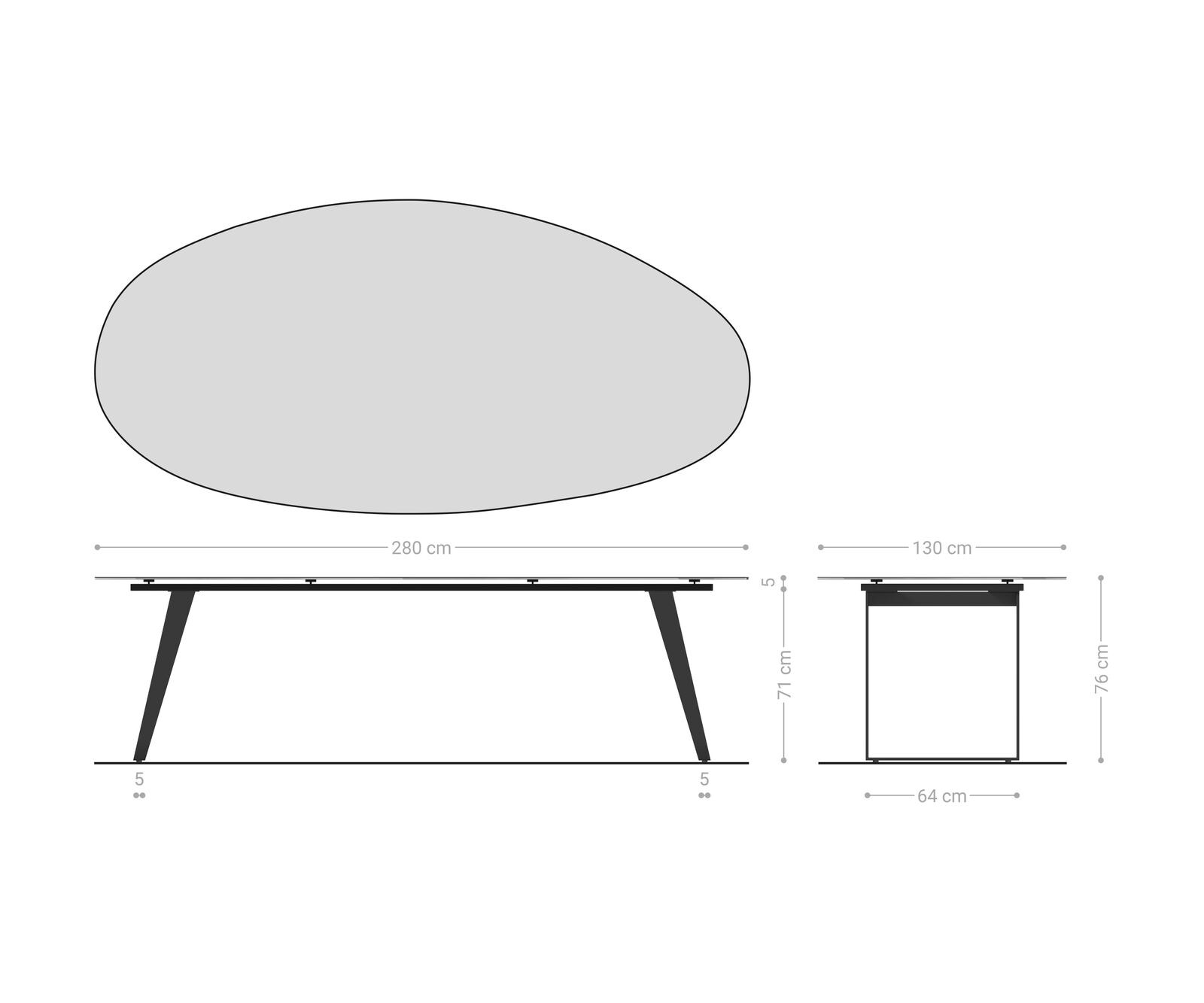 Esstisch Edge Oval 280x130 cm Keramik Laminam® Sabbia Eichefarbig Metall Schräg Effektfinish Titan 7