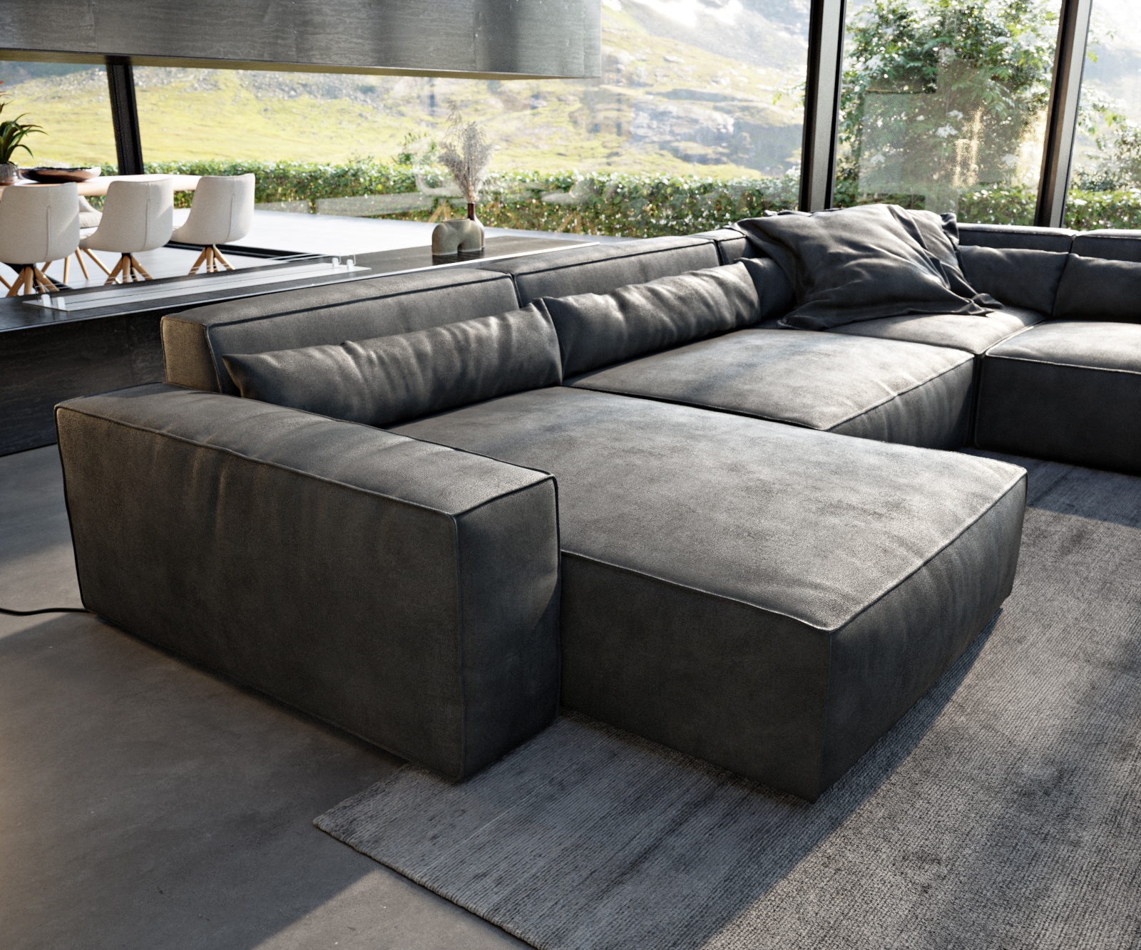 Wohnlandschaft Sirpio XL 360x260 cm Lederimitat Vintage Anthrazit Recamiere variabel 5 Wohnlandschaft Sirpio XL 360x260 cm Lederimitat Vintage Anthrazit Recamiere variabel 5