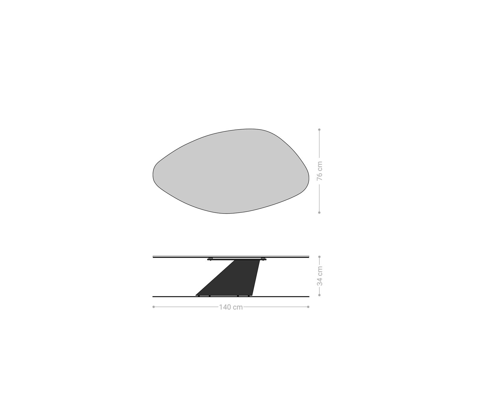 Couchtisch Edge Organisch 140x76 cm Keramik Beton Grau Conis Metall Schwarz 6