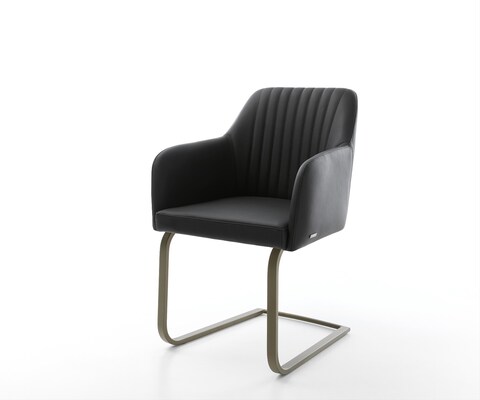 Freischwinger Greg-Flex Echt-Leder Schwarz Freischwinger flach Effektfinish Titan Taschenfederkern