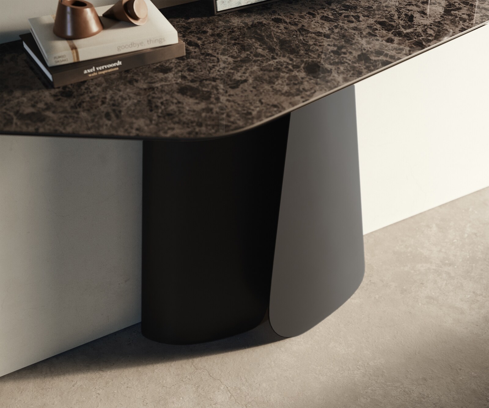 Konsolentisch Edge Polygonal 140x50 cm Keramik Emperador Extra Lucidato Dunkelbraun Livos Metall Schwarz 5