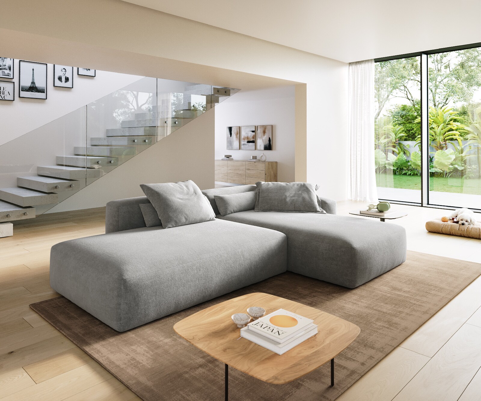 Ecksofa Freestyle 310x200 cm Strukturstoff Soft Grau Kappnaht 1