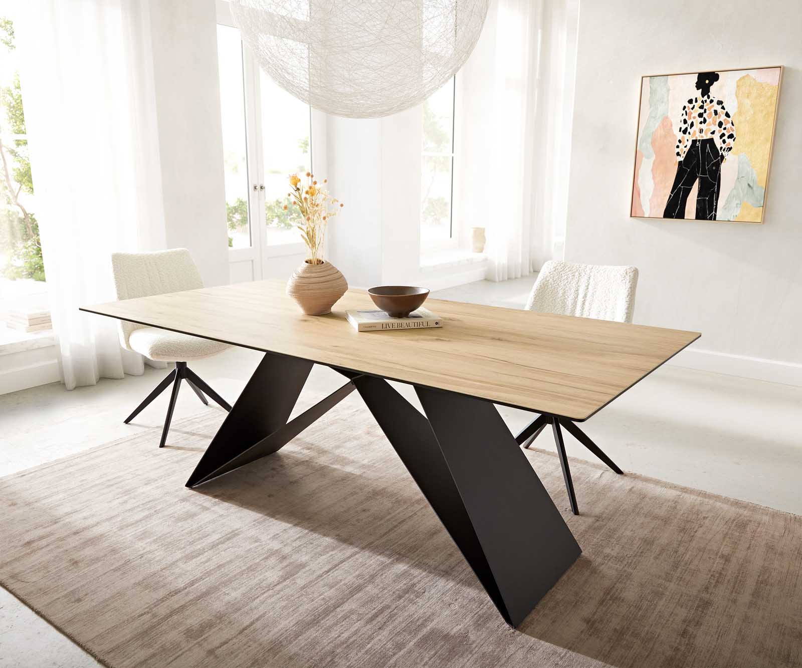Esstisch Edge 200x100 Keramik Laminam® Sabbia Eichefarbig V-Gestell Flachstahl Schwarz 2 Esstisch Edge 200x100 Keramik Laminam® Sabbia Eichefarbig V-Gestell Flachstahl Schwarz 2