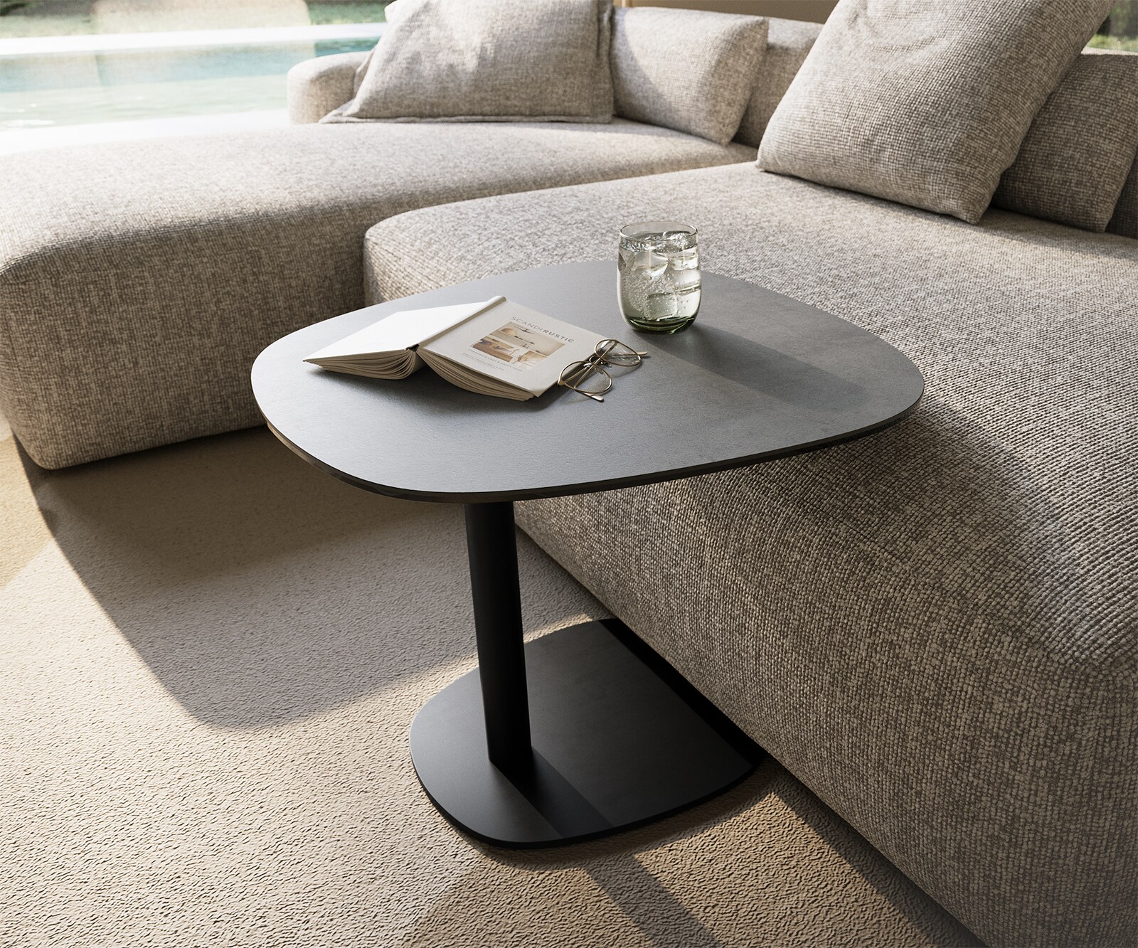 Beistelltisch Edge Boot 60x60 cm Keramik Beton Grau Eleny Metall Schwarz 5