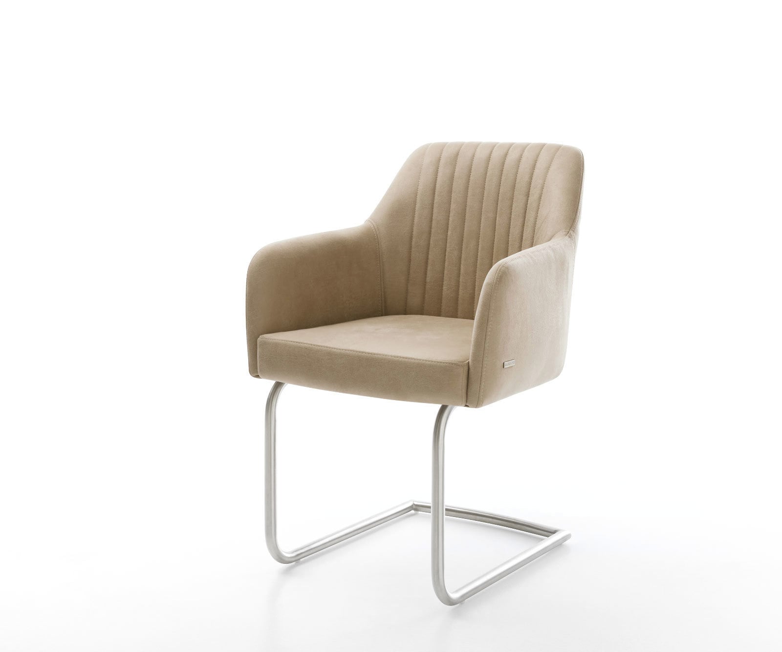 Freischwinger Greg-Flex Mikrofaser Beige Vintage Freischwinger rund Edelstahl Taschenfederkern Freischwinger Greg-Flex Mikrofaser Beige Vintage Freischwinger rund Edelstahl Taschenfederkern