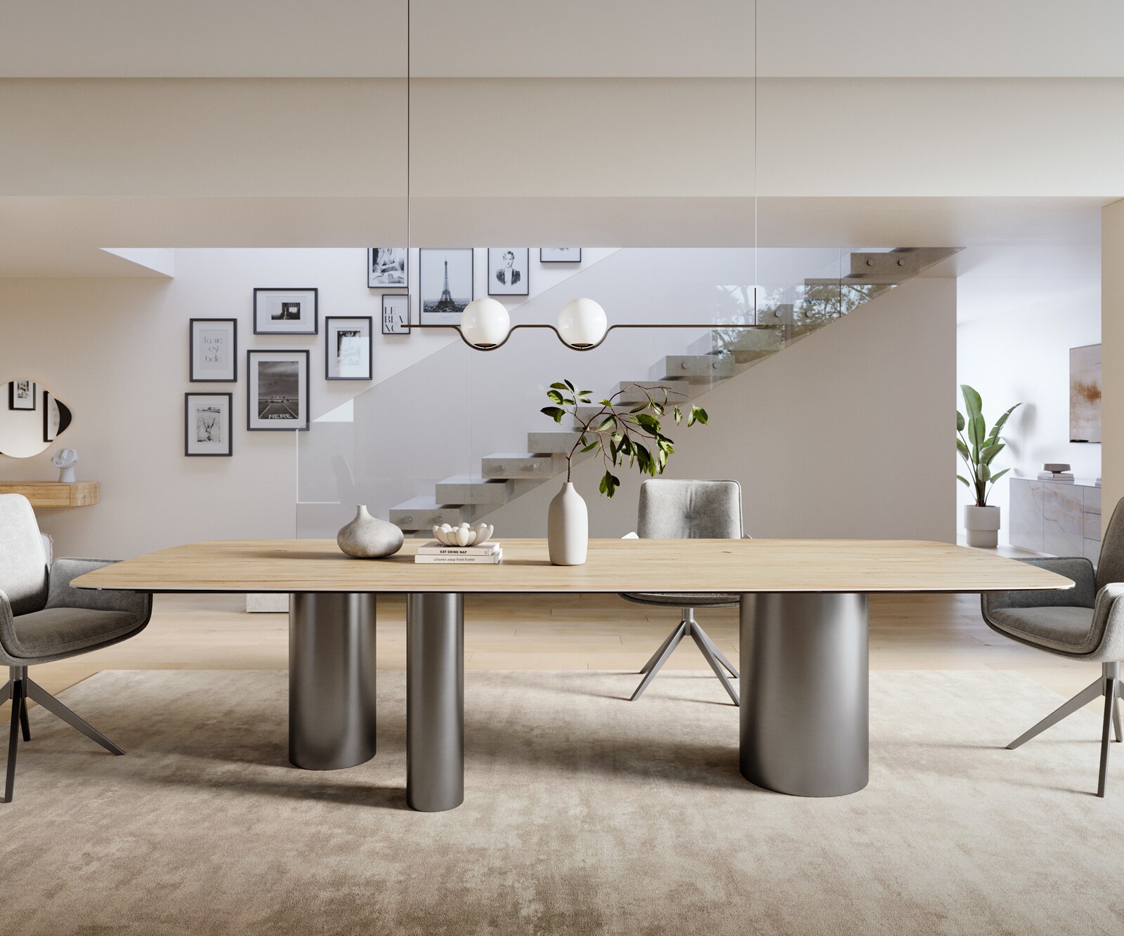 Esstisch Edge Boot 300x120 cm Keramik Laminam® Sabbia Eichefarbig Troa Edelstahl Graphit 2