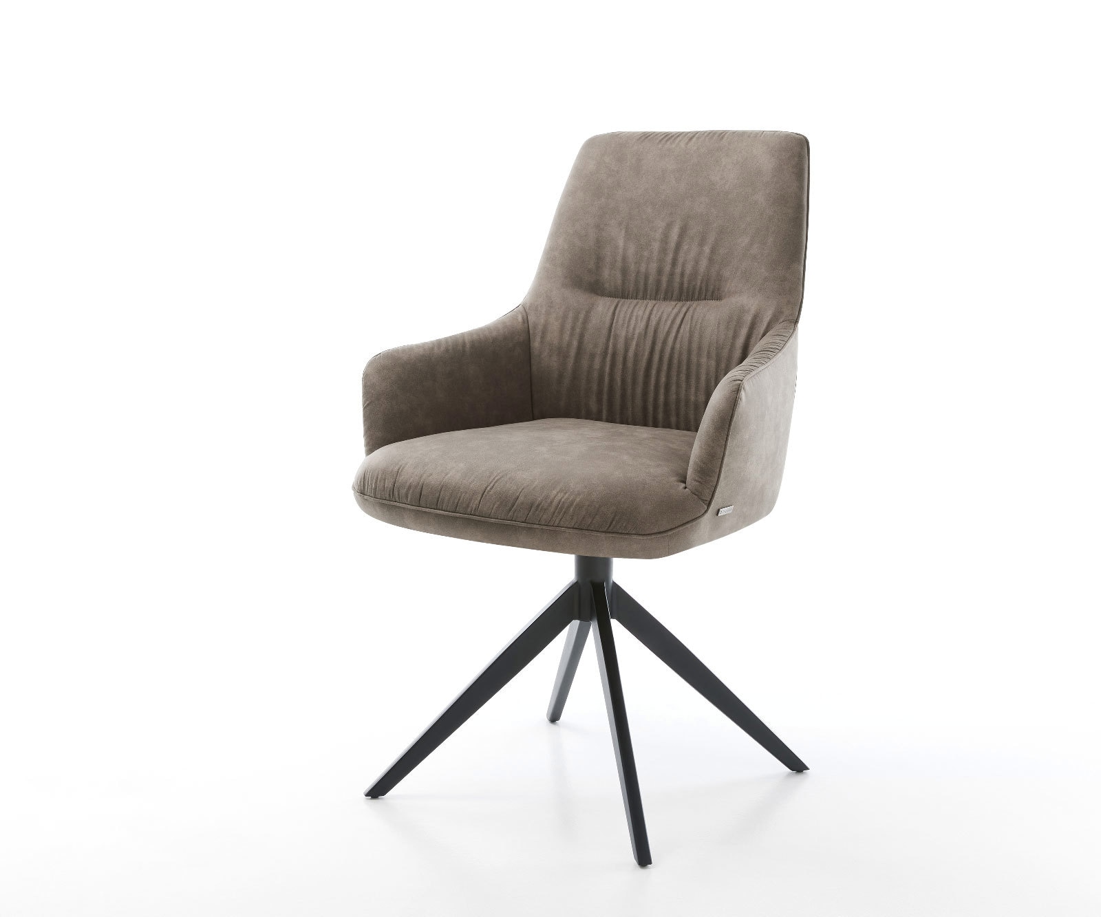 Drehstuhl Zelia-Flex mit Armlehnen Mikrofaser Taupe Vintage Kreuzgestell breit Schwarz 360° drehbar Wippfunktion Taschenfederkern