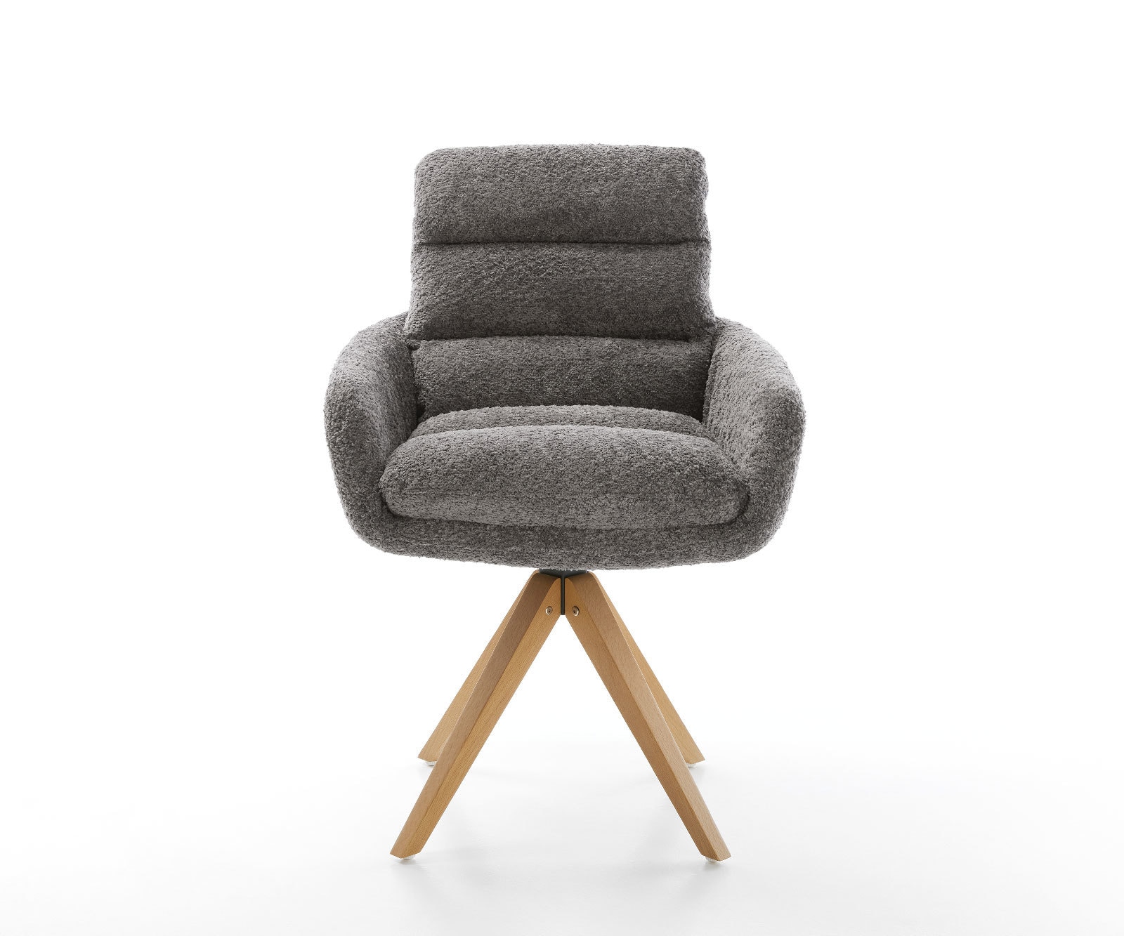 Esszimmerstuhl Abelia-Flex mit Armlehnen Bouclé Grau Holzgestell kantig Natur 1 Esszimmerstuhl Abelia-Flex mit Armlehnen Bouclé Grau Holzgestell kantig Natur 1