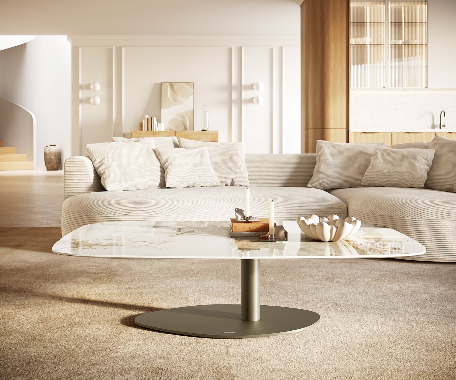 Couchtisch Edge Boot 140x80 cm Keramik Minas Melange Vibany Metall Effektfinish Titan 1