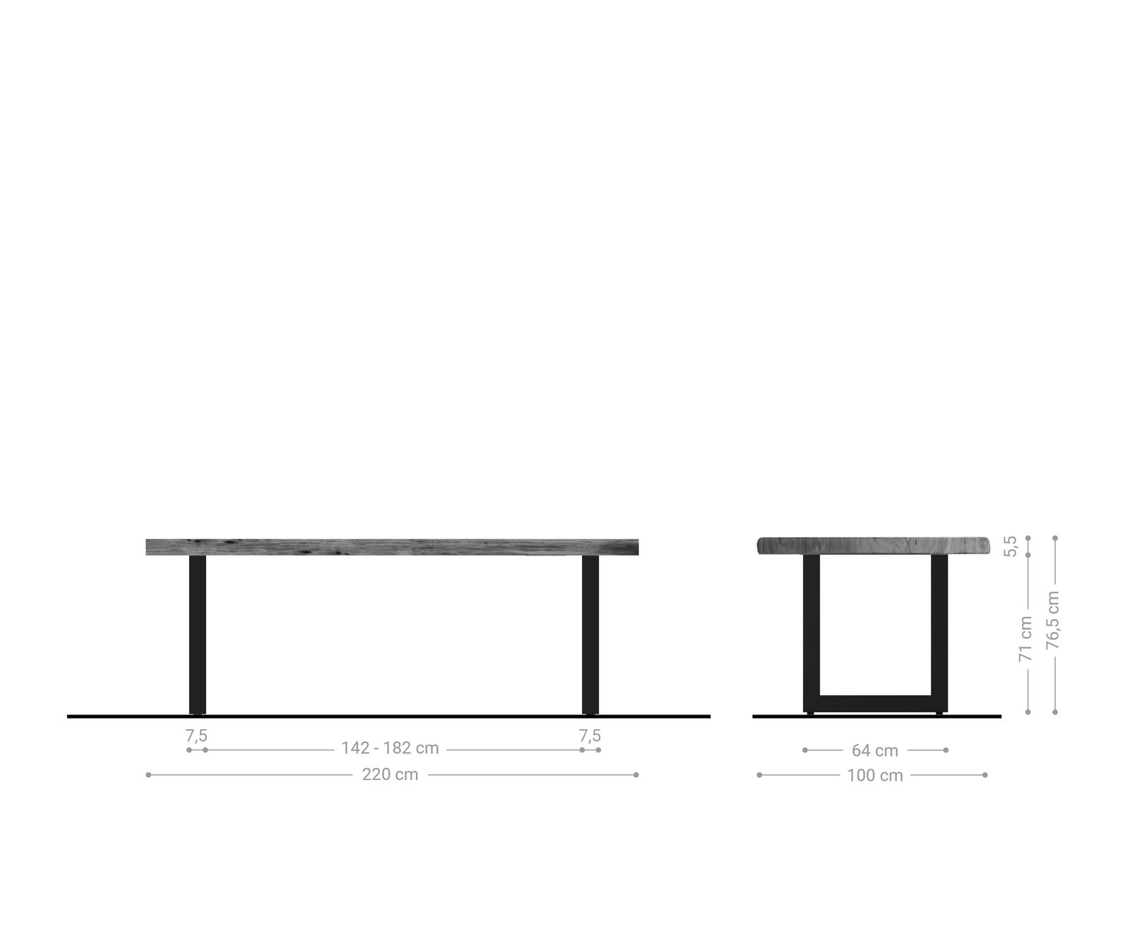 Esstisch Edge 220x100cm XL Akazie Platin Edelstahl breit Live-Edge 8
