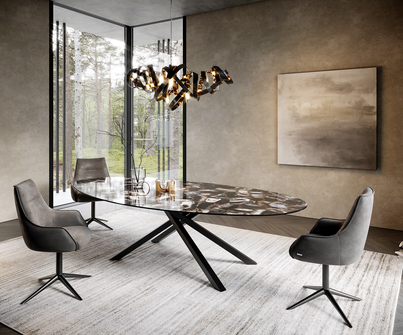 Esstisch Edge Oval 280x130 cm Keramik Iris FMG Agatablack Kreuzgestell Rechteck Schwarz 4