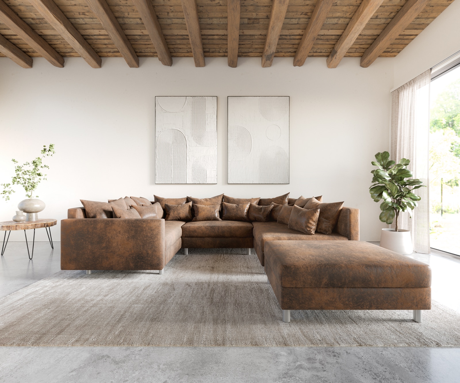 Wohnlandschaft Clovis Braun Antik Optik modular Hocker Armlehne  2
