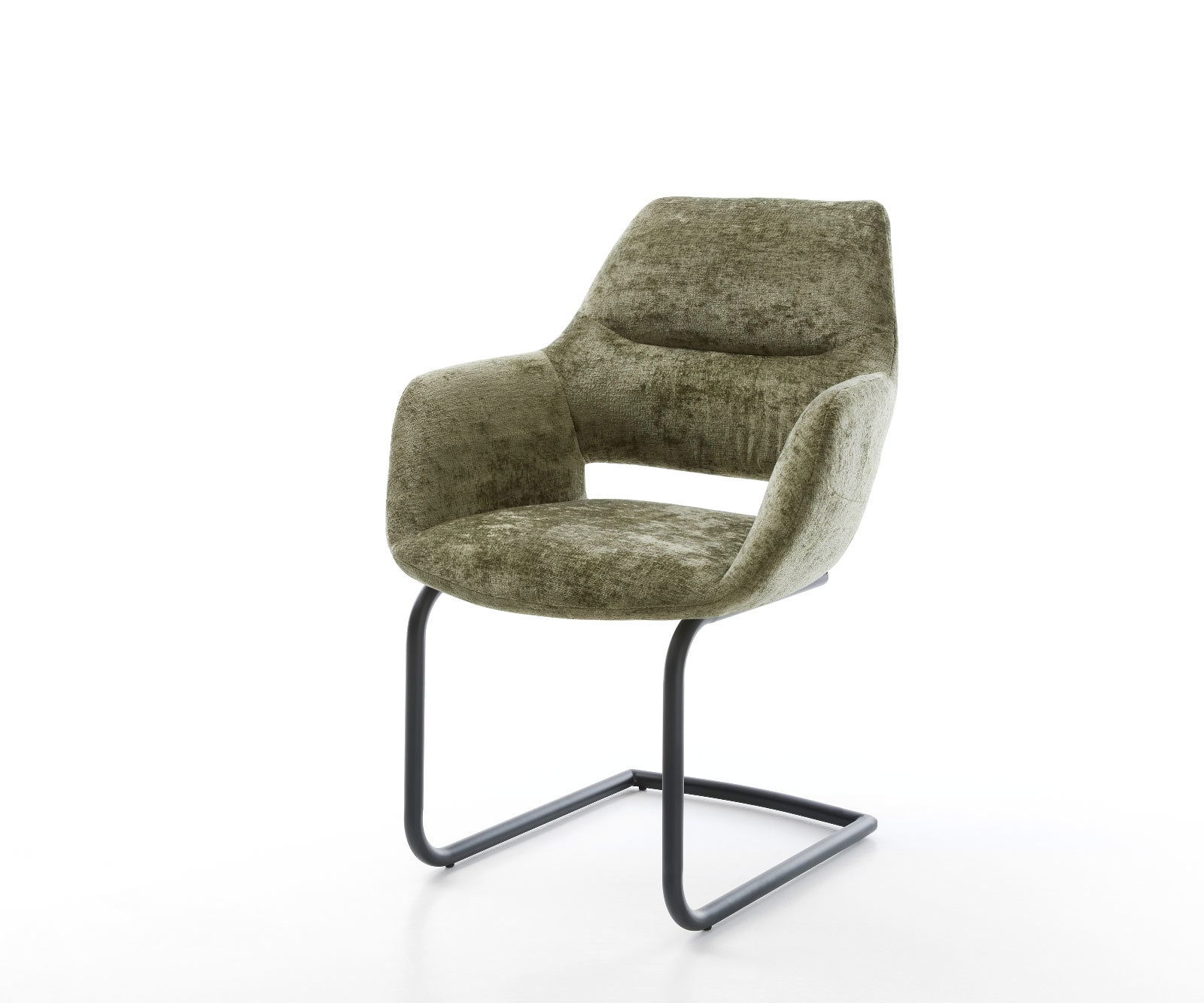 Freischwinger Yago-Flex mit Armlehnen Chenille Olive Freischwinger rund Schwarz Taschenfederkern
