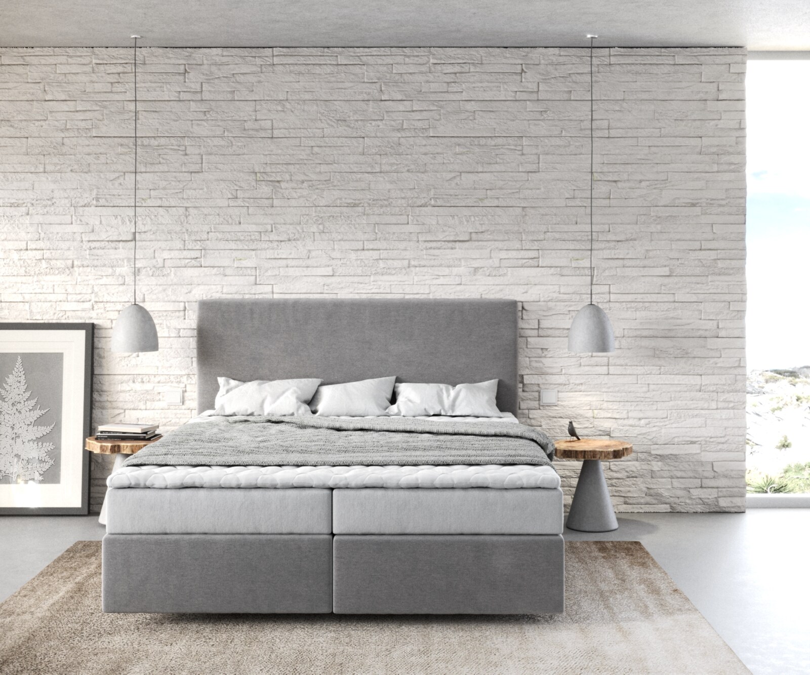 Boxspringbett Dream-Well 160x200 cm Mikrofaser Grau mit Matratze und Topper 1