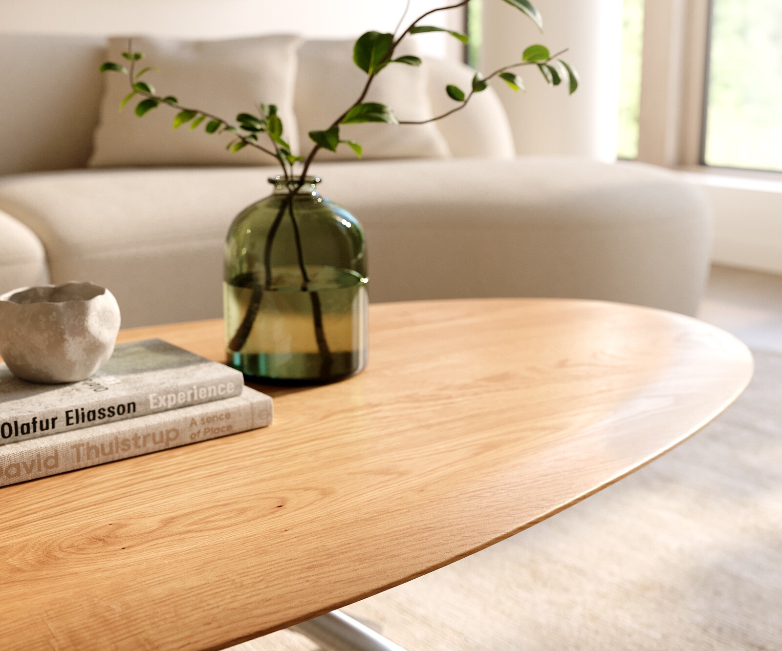 Couchtisch Edge Oval 140x75 cm Eiche Natur Runde Kante Sarity Edelstahl gebürstet 5